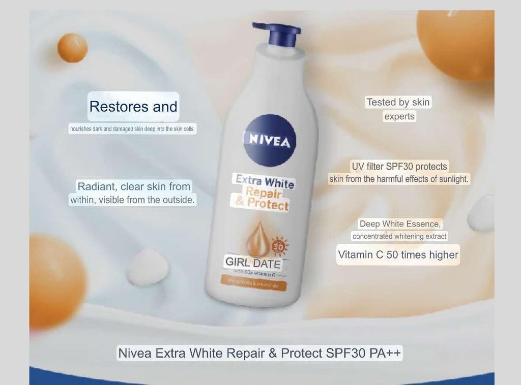 NIVEA Extra Repair Body Lotion SPF30 – 40x Vitamin C & 8 Superfoods, 525 ml