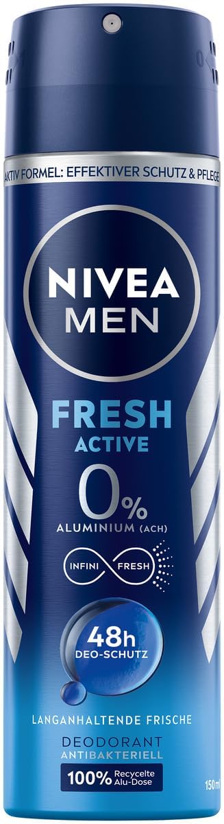 NIVEA Men Fresh Active Deodorant Spray – Pack of 6 x 150 ml | 48h Protection