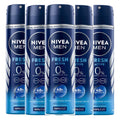 NIVEA Men Fresh Active Deodorant Spray – Pack of 6 x 150 ml | 48h Protection