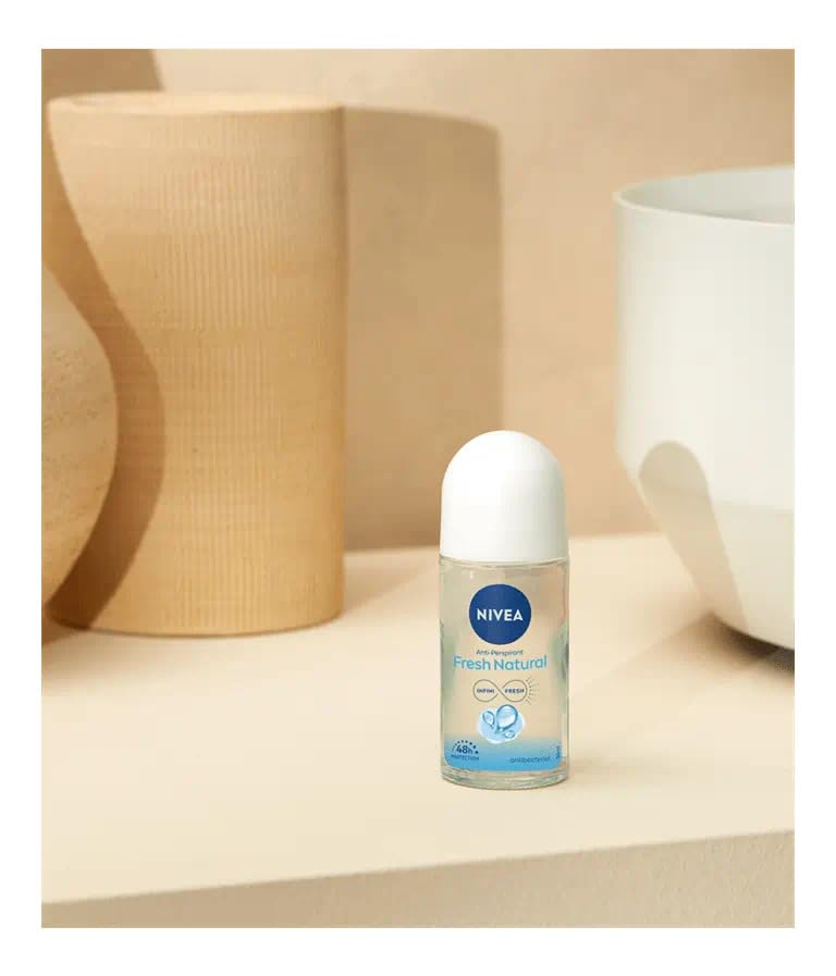 NIVEA Fresh Natural Antiperspirant Roll-On for Women — 48H Odor & Sweat Protection, Ocean Extract, Alcohol-Free, 50ml Travel Size, Pack of 2