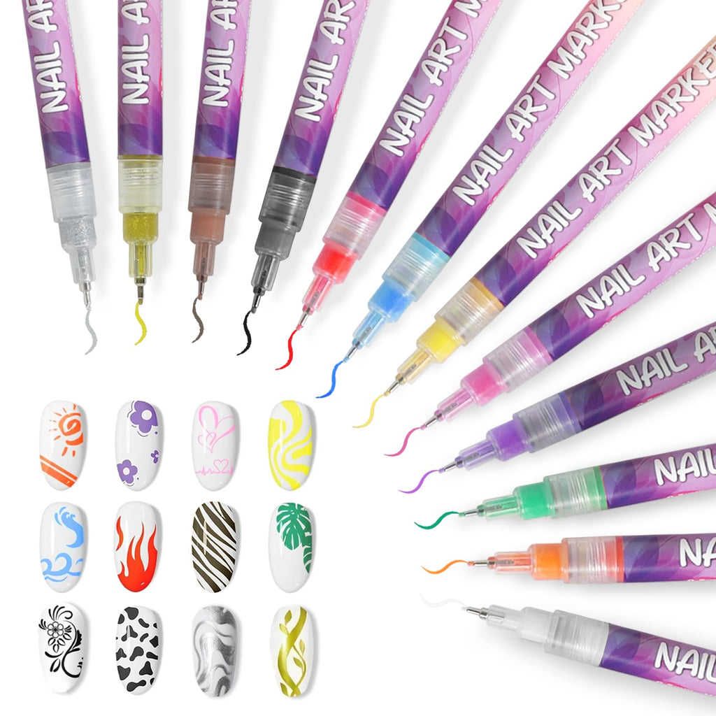 NivLop 12-Color Nail Art Pens Set – Graffiti Dotting Pen & Painting Liner for DIY Manicures