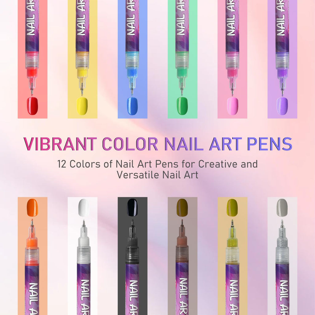 NivLop 12-Color Nail Art Pens Set – Graffiti Dotting Pen & Painting Liner for DIY Manicures