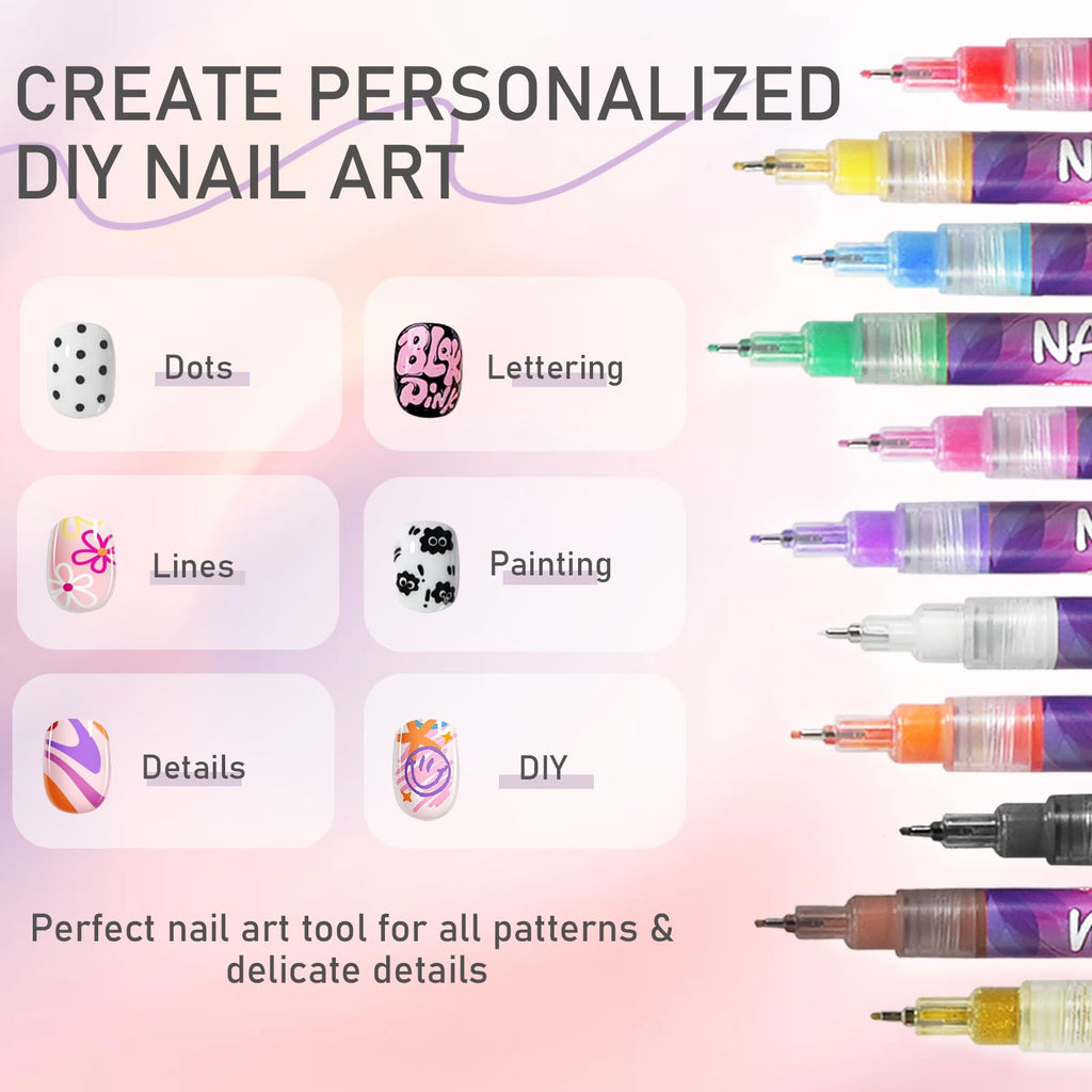 NivLop 12-Color Nail Art Pens Set – Graffiti Dotting Pen & Painting Liner for DIY Manicures