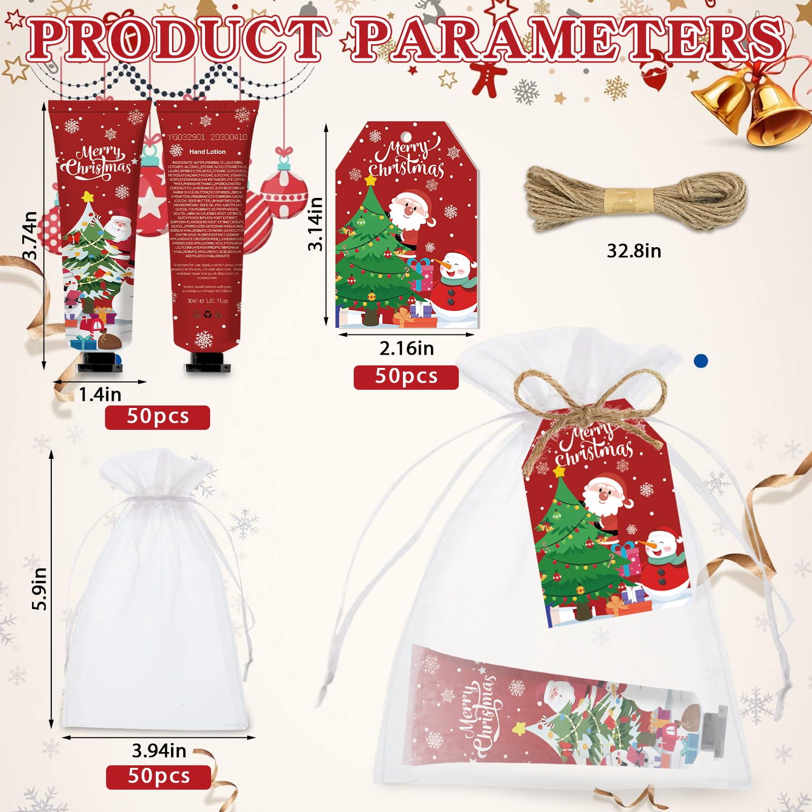 50-Piece Nlicrst Christmas Hand Cream Bulk Set – Santa & Snowman Gift Favors