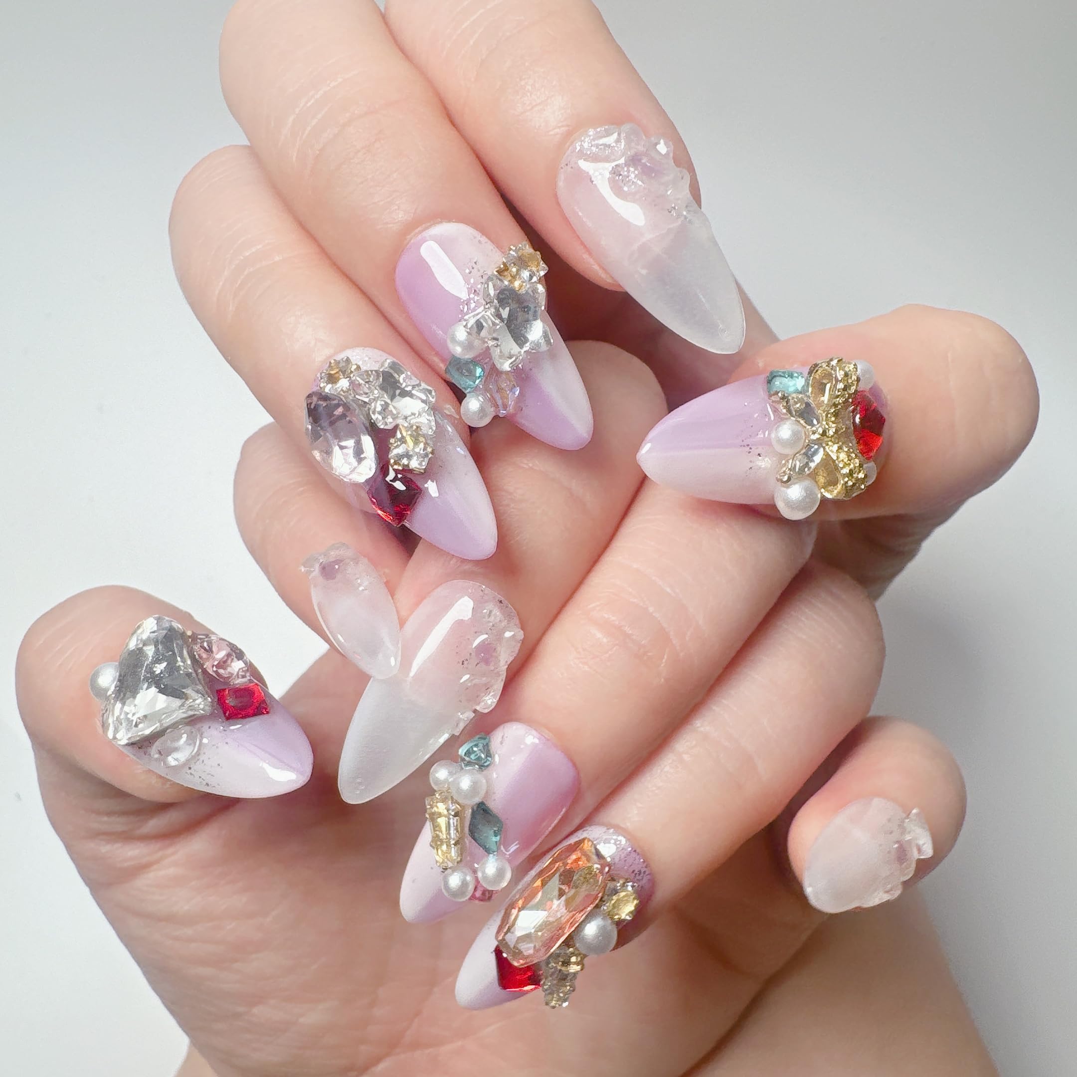 NLSJMP Purple Gel Press On Nails Almond – 3D Handmade Salon-Quality Acrylic, Reusable 10 Pcs Size M (#807)