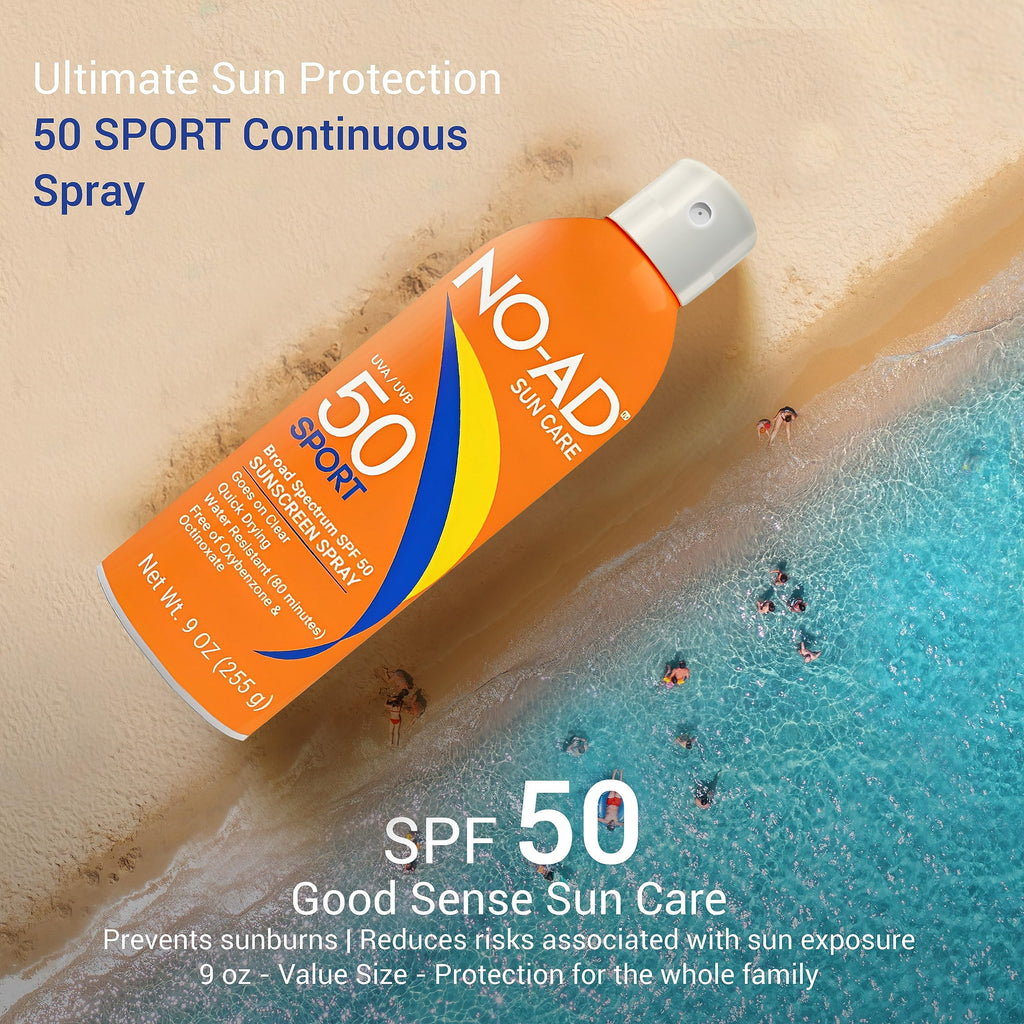 NO-AD SPORT SPF 50 Sunscreen Spray – Broad Spectrum, Non-Greasy (9 oz)