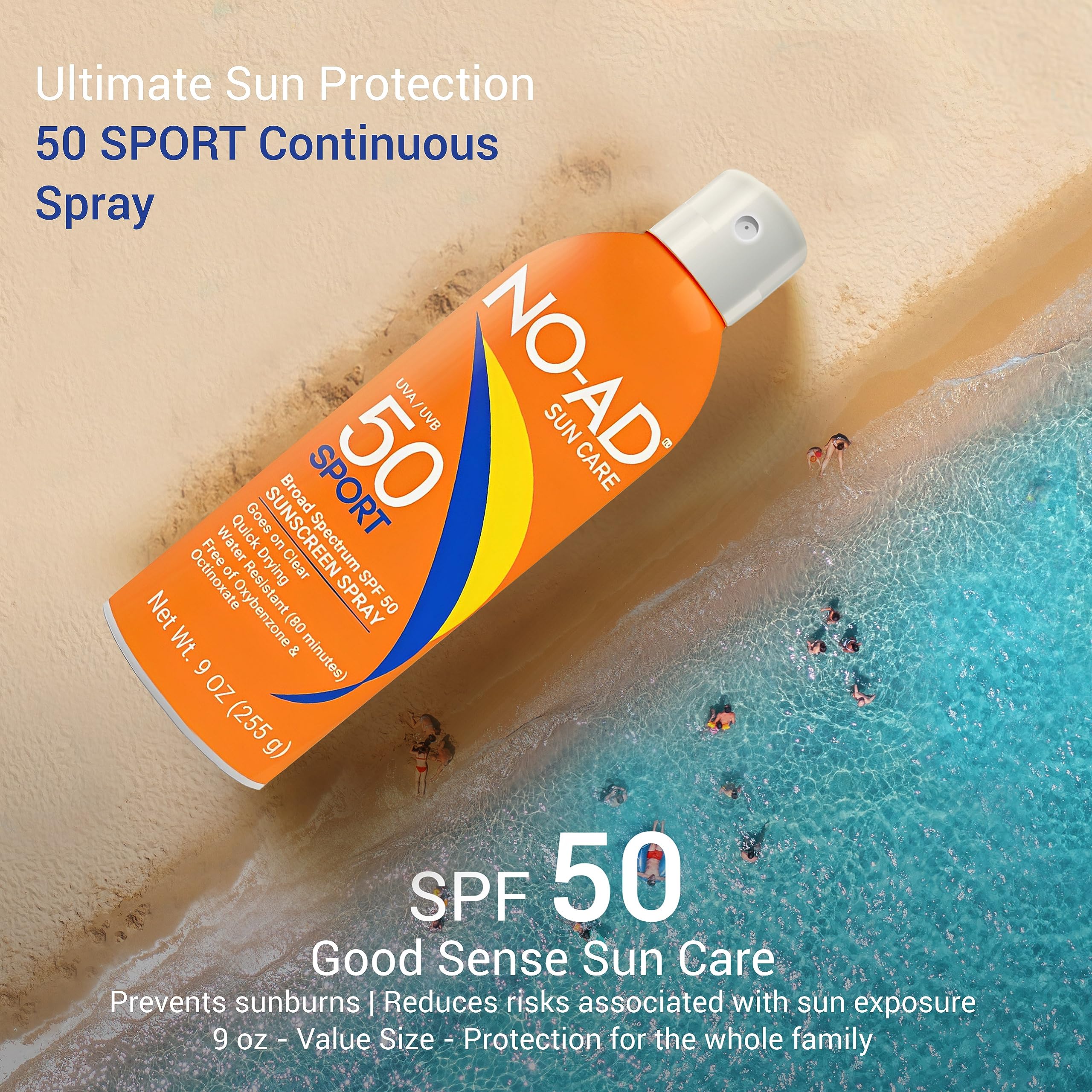NO-AD SPORT SPF 50 Sunscreen Spray – Broad Spectrum, Non-Greasy (9 oz)