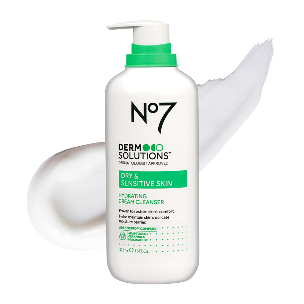 No7 Derm Solutions Hydrating Facial Cleanser – Ceramides, Niacinamide & Adaptogens for Dry & Sensitive Skin | 16 oz