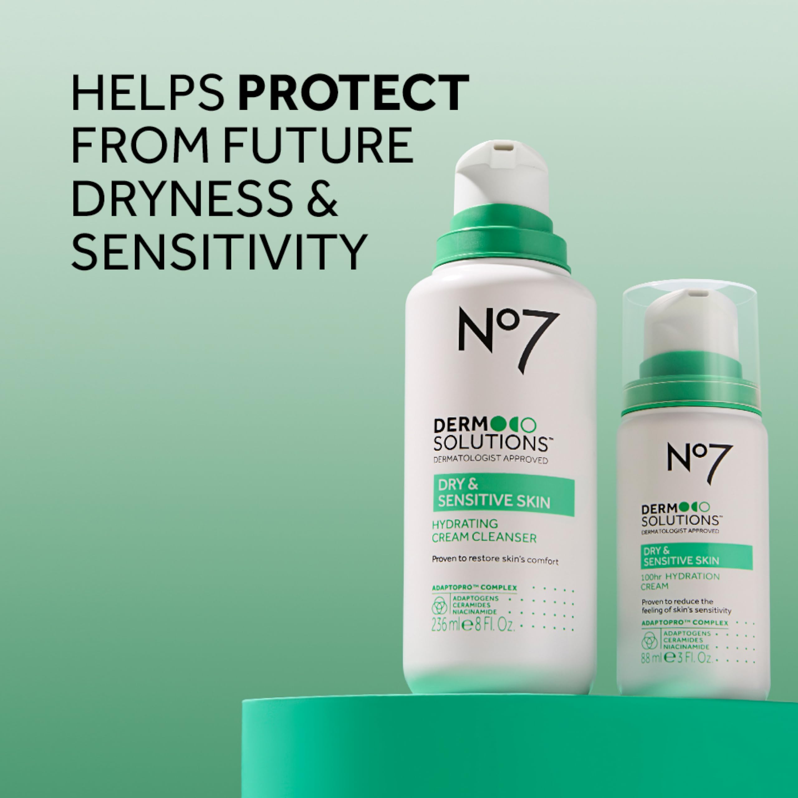 No7 Derm Solutions Hydrating Facial Cleanser – Ceramides, Niacinamide & Adaptogens for Dry & Sensitive Skin | 16 oz