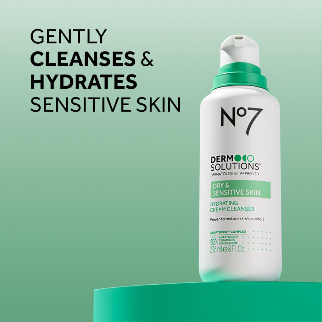 No7 Derm Solutions Hydrating Facial Cleanser – Ceramides, Niacinamide & Adaptogens for Dry & Sensitive Skin | 16 oz