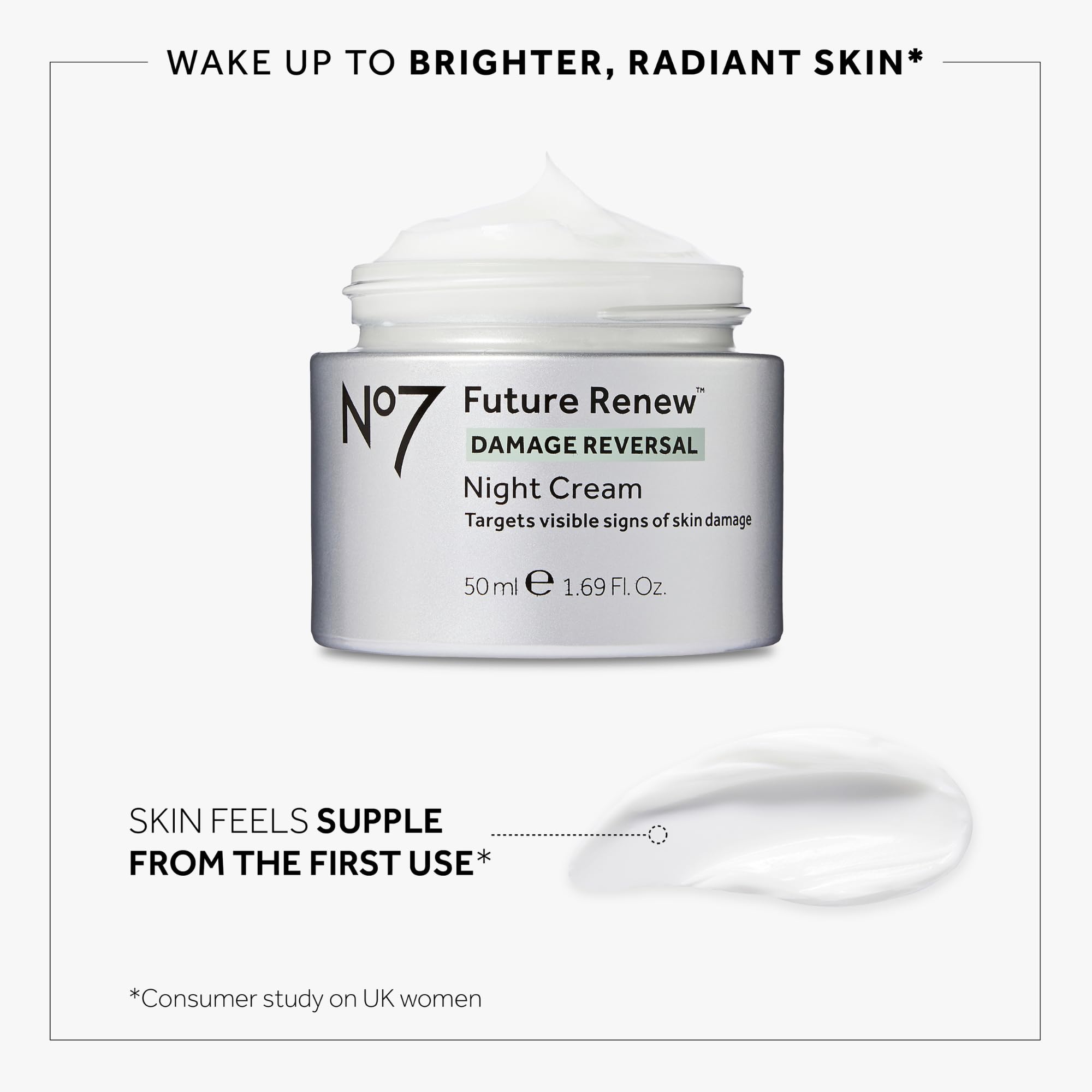 No7 Future Renew Damage Reversal Night Cream – Peptide Night Moisturizer for Dry Skin | 1.69 oz