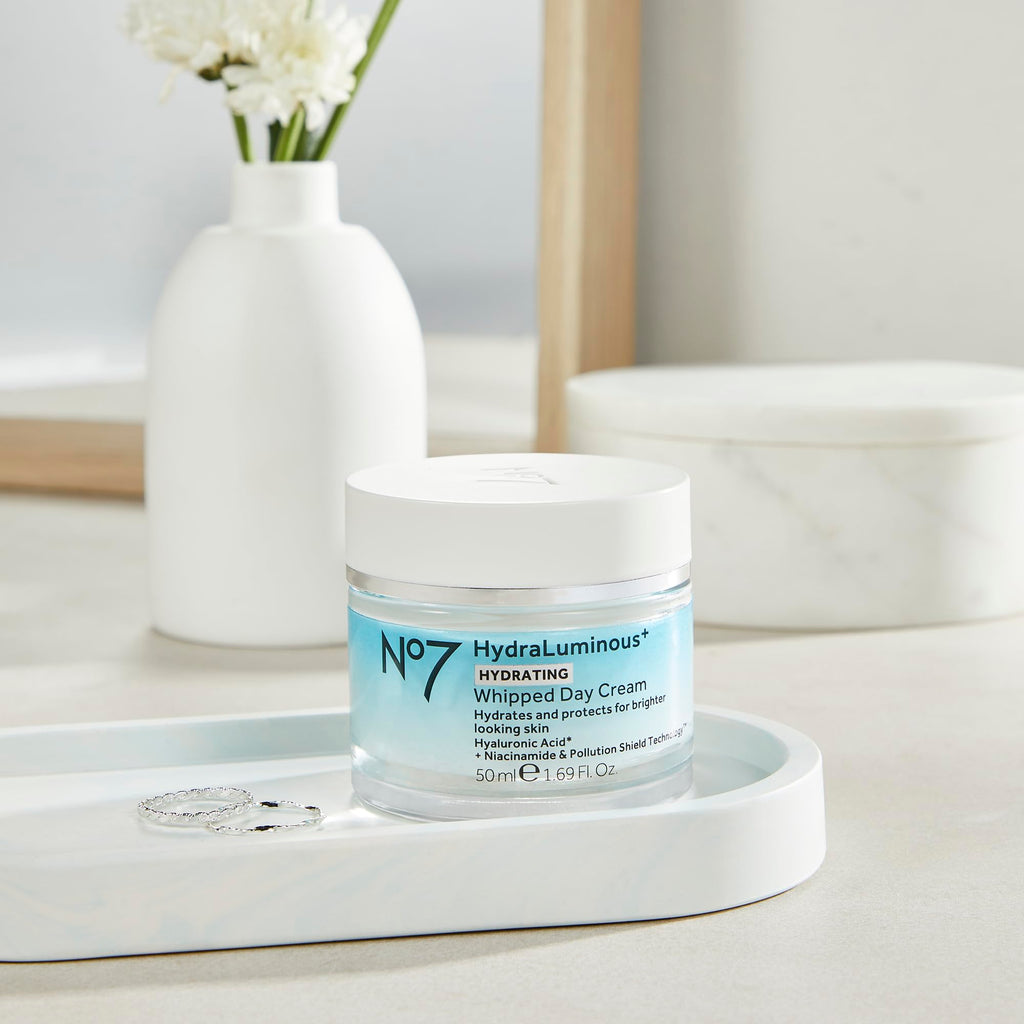 No7 HydraLuminous+ Whipped Day Cream – 72h Hydration with 2% Hyaluronic Acid & 5% Niacinamide (1.69 fl oz)