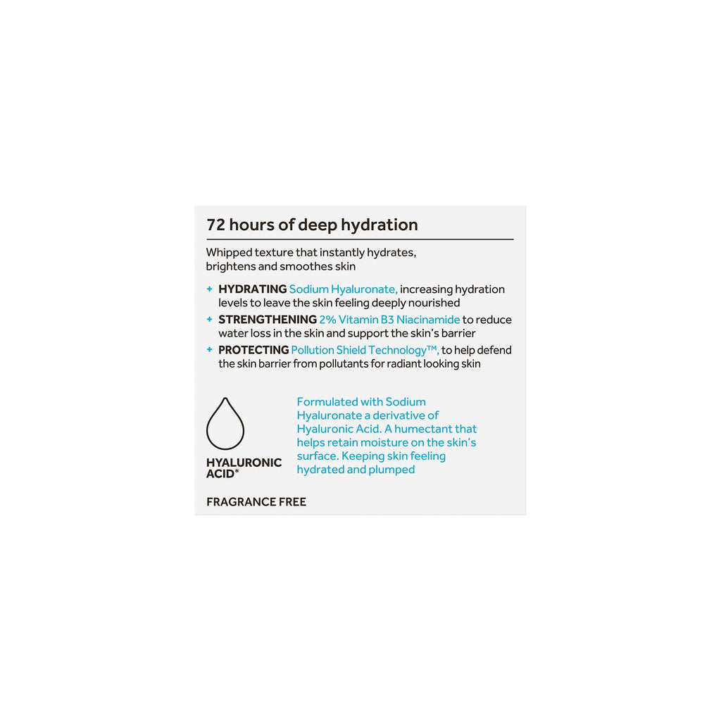 No7 HydraLuminous+ Whipped Day Cream – 72h Hydration with 2% Hyaluronic Acid & 5% Niacinamide (1.69 fl oz)