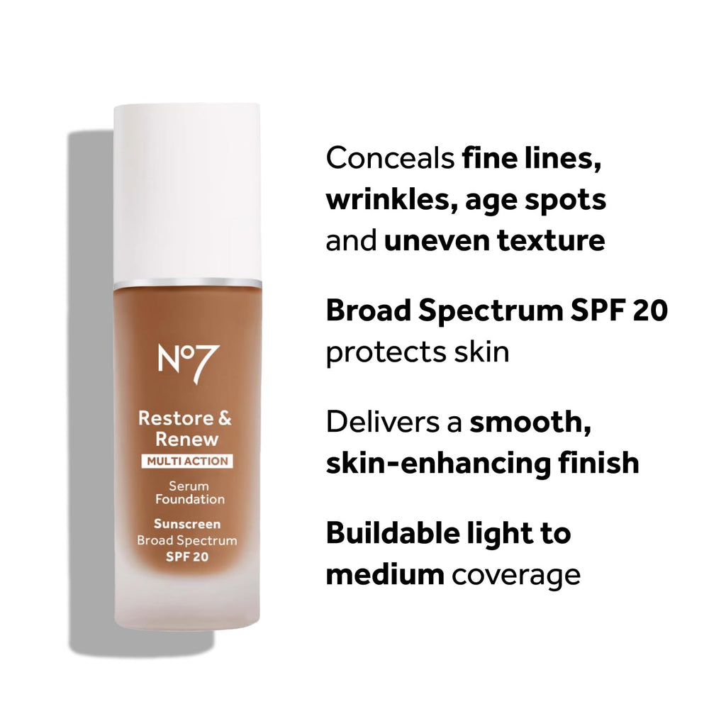 No7 Restore & Renew Multi Action Serum Foundation in Dune – Medium Coverage with Vitamin C, Vitamin E & Collagen