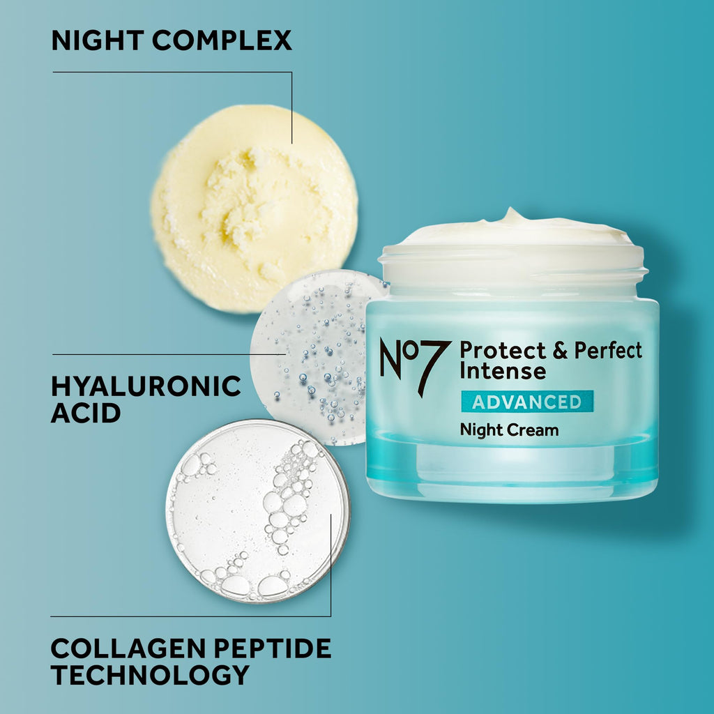 No7 Protect & Perfect Intense Advanced Night Cream – Vitamin E, Shea Butter & Collagen Peptide Technology (1.69 fl oz)