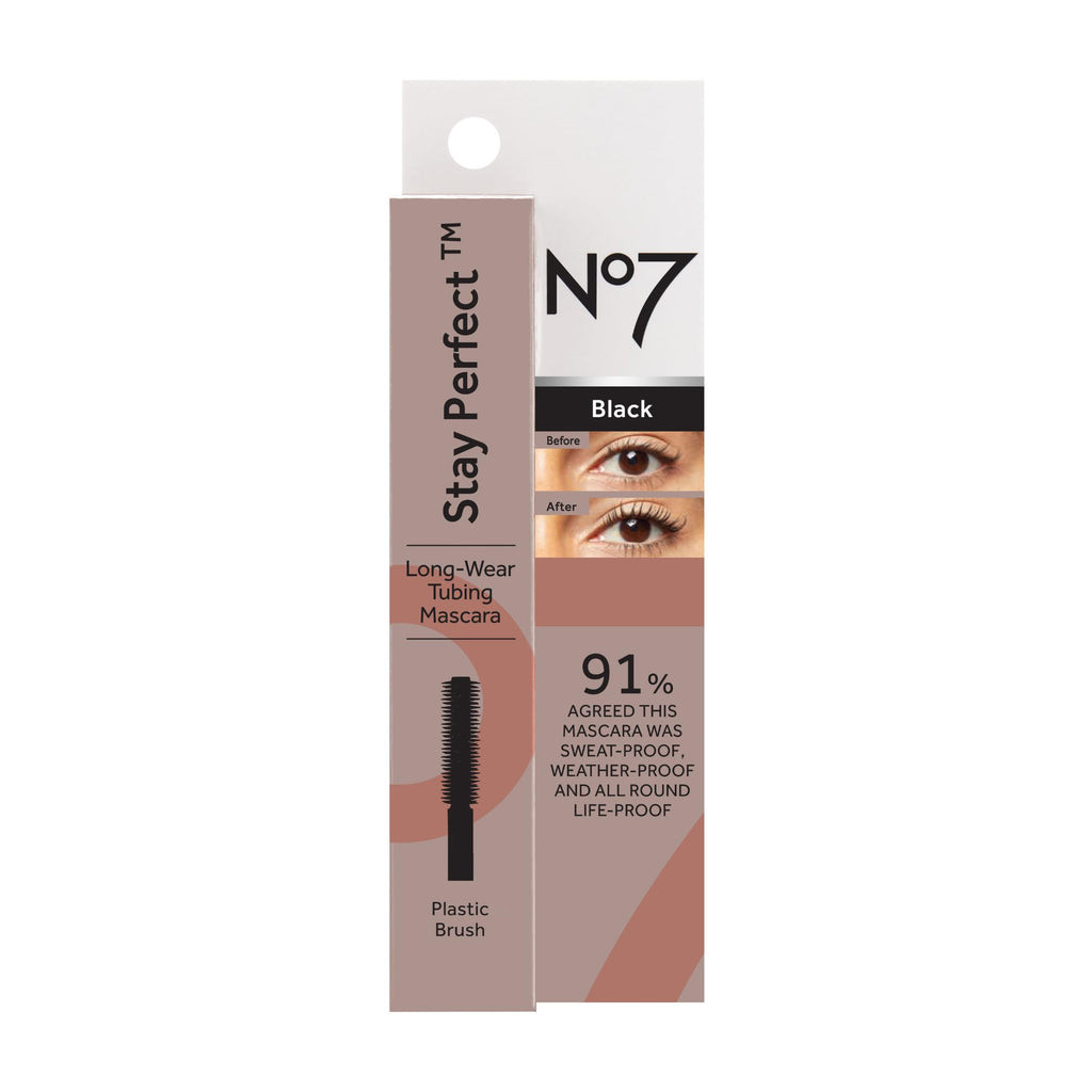 No7 Stay Perfect Mascara – Smudge-Proof, 24h Volume with Straight Brush, Rain & Tear-Proof (Pack of 2)