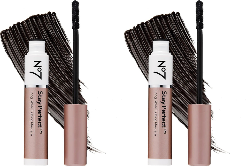 No7 Stay Perfect Mascara – Smudge-Proof, 24h Volume with Straight Brush, Rain & Tear-Proof (Pack of 2)