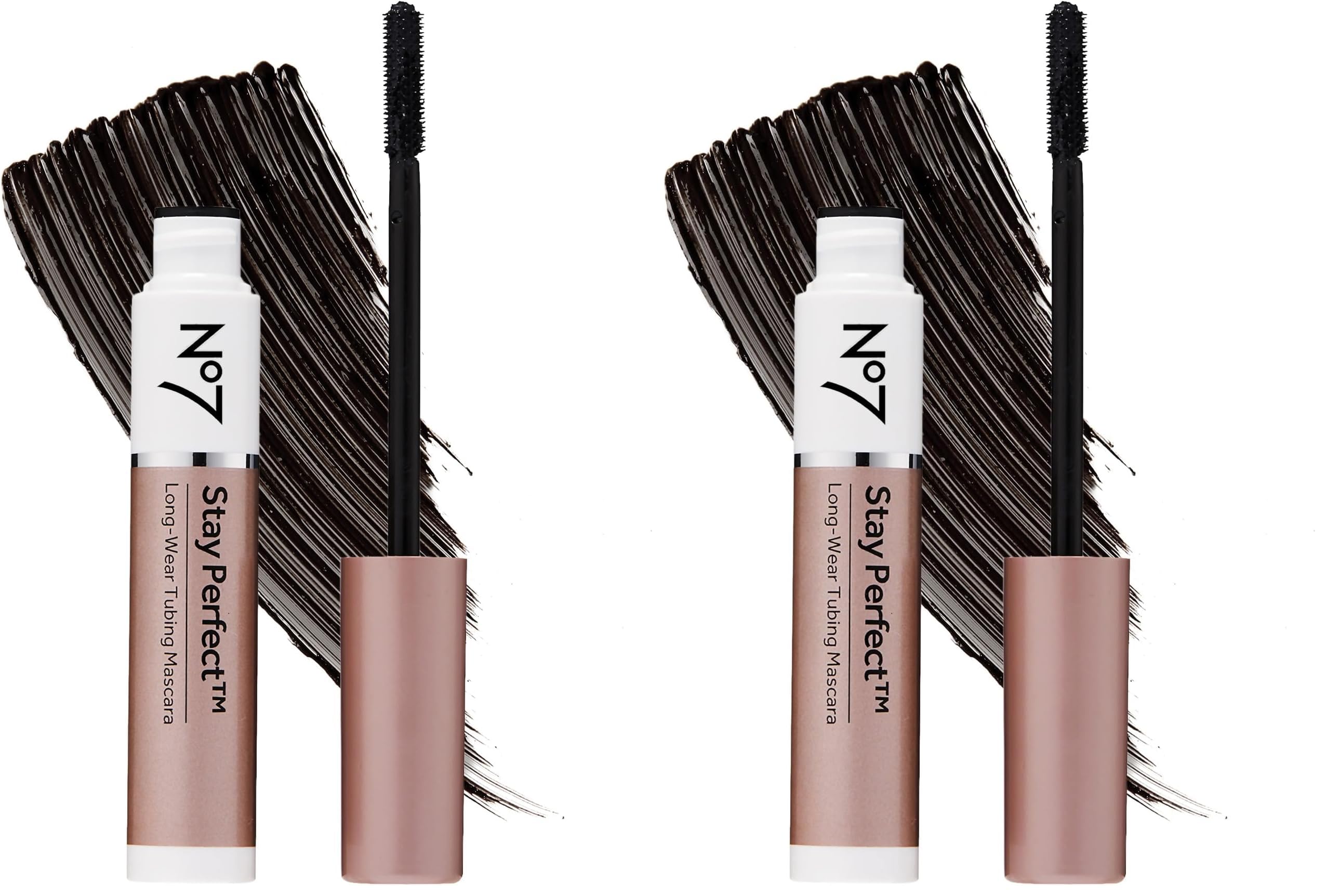 No7 Stay Perfect Mascara – Smudge-Proof, 24h Volume with Straight Brush, Rain & Tear-Proof (Pack of 2)