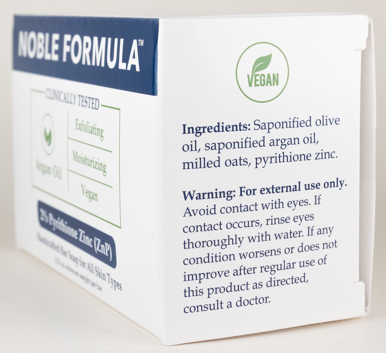 Noble Formula Zinc Bar Soap — Olive Oil & Argan Oil, 2% ZnP, 3.25 oz