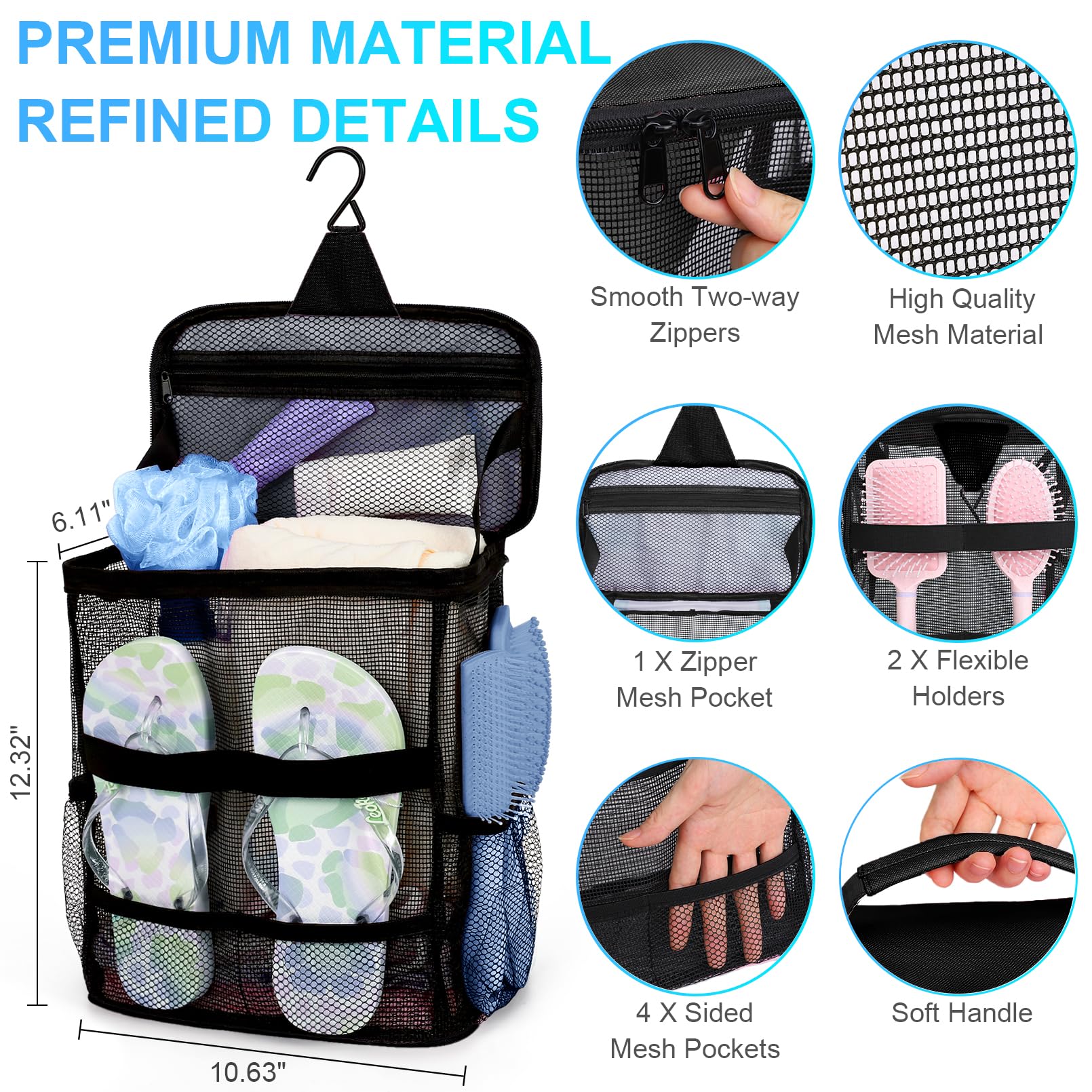 NOBLIGOAL Dorm Shower Caddy: Large-Capacity Mesh with Hanging Hook