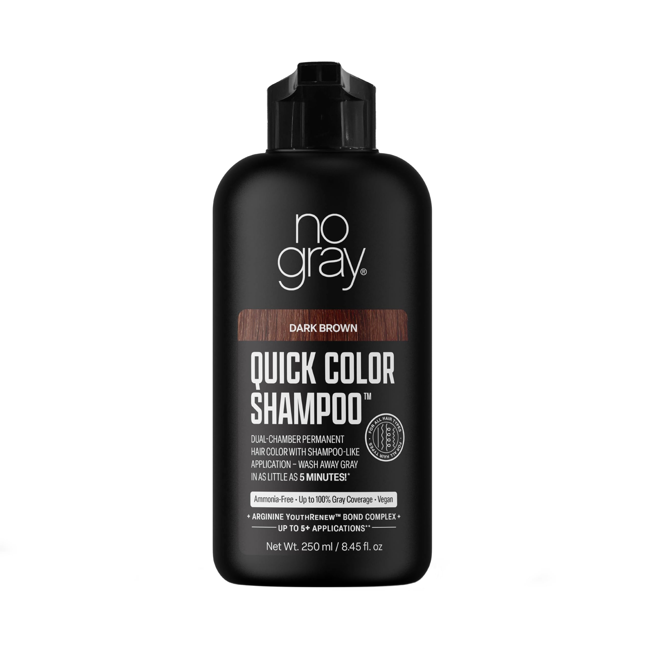No Gray Quick Permanent Hair Color Shampoo – Dark Brown, 8.45 oz | 5-Min Gray Coverage