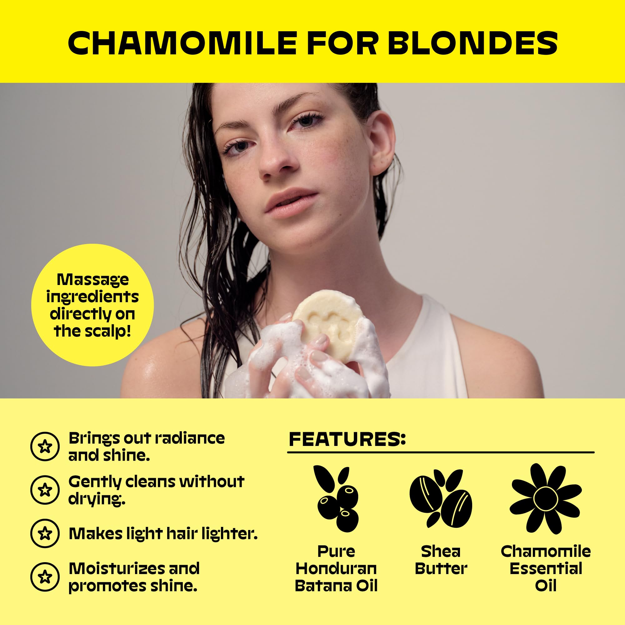 NOLE CARE Sustainable Bar Shampoo with Chamomile & Batana Oil - Blonde Hair - pH Balanced - Rice Protein Based - Sulfate-Free - Plastic-Free (3 oz)