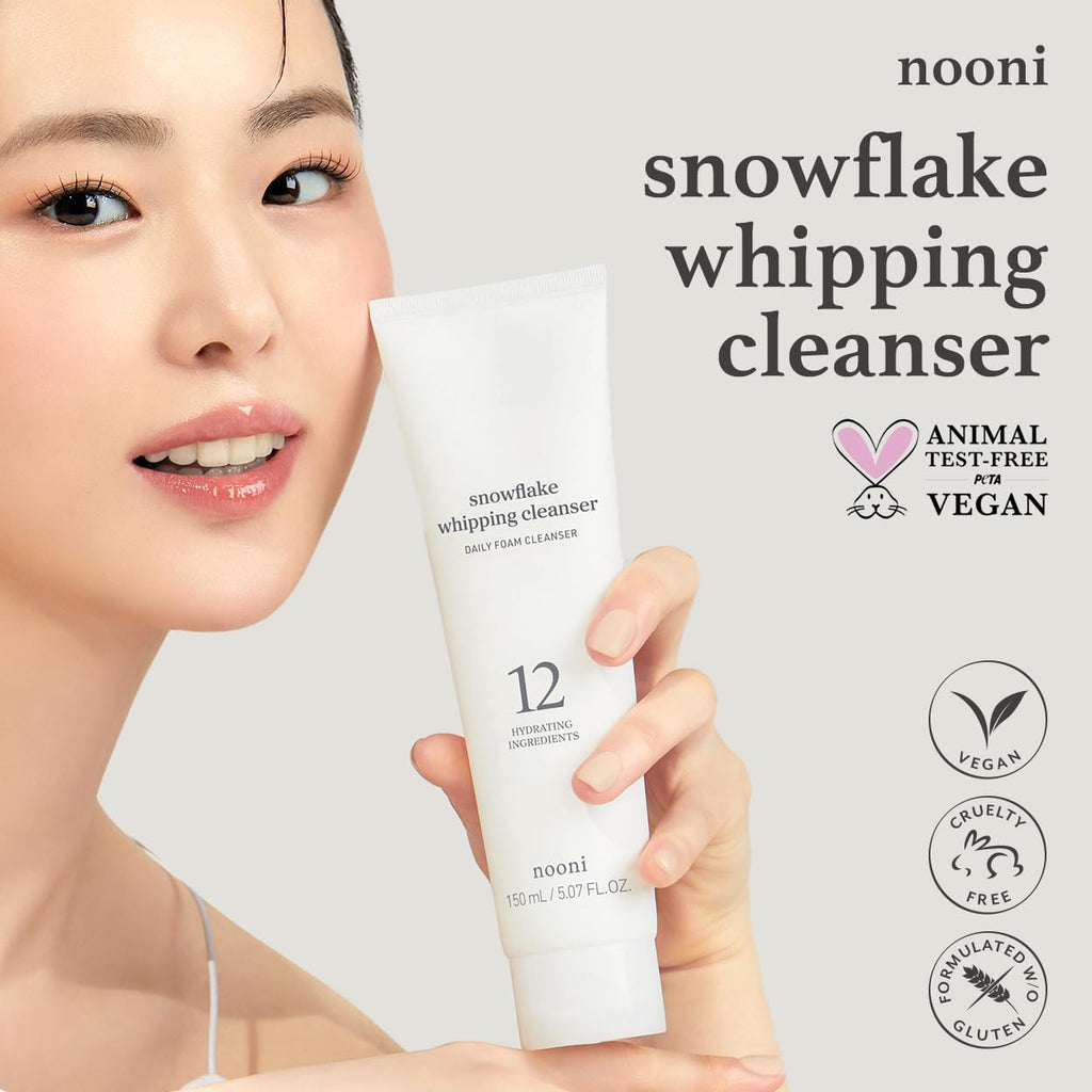 NOONI Snowflake Whipping Cleanser – Korean Glass Skin Facial Wash | Vegan & Purifying (5.07 fl oz)