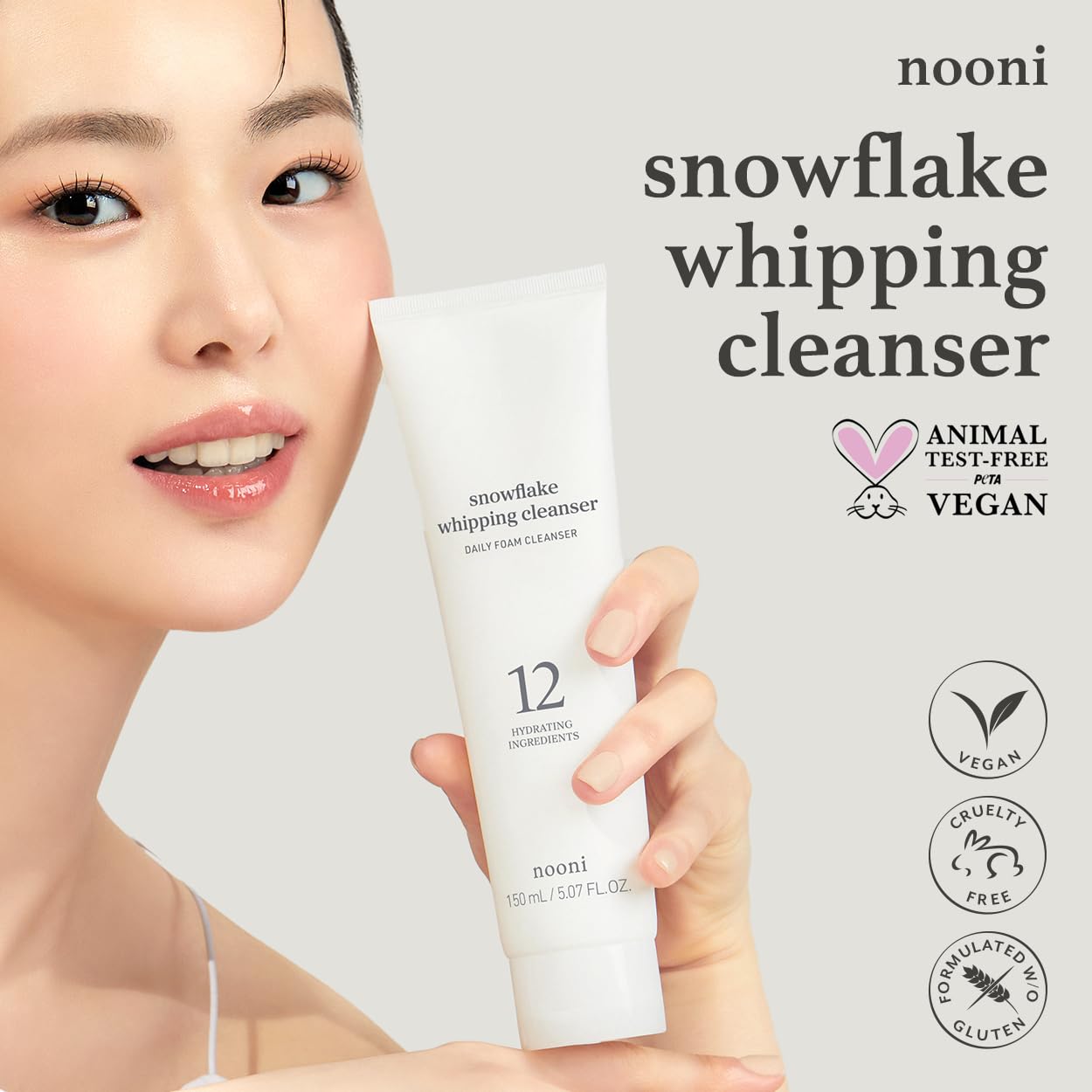 NOONI Snowflake Whipping Cleanser – Korean Glass Skin Facial Wash | Vegan & Purifying (5.07 fl oz)