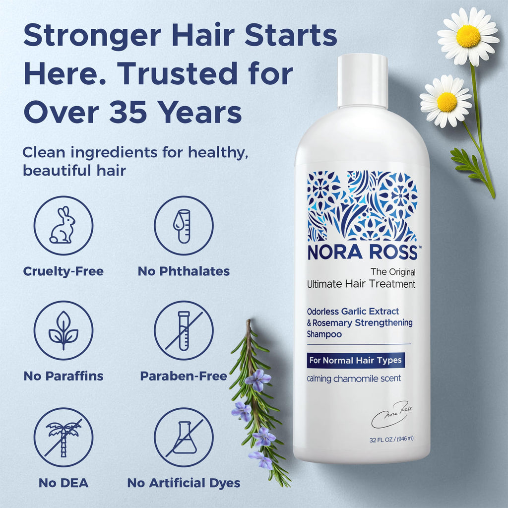 Nora Ross Garlic Extract Hair Strengthening Shampoo – Thickening, Rosemary, 32oz