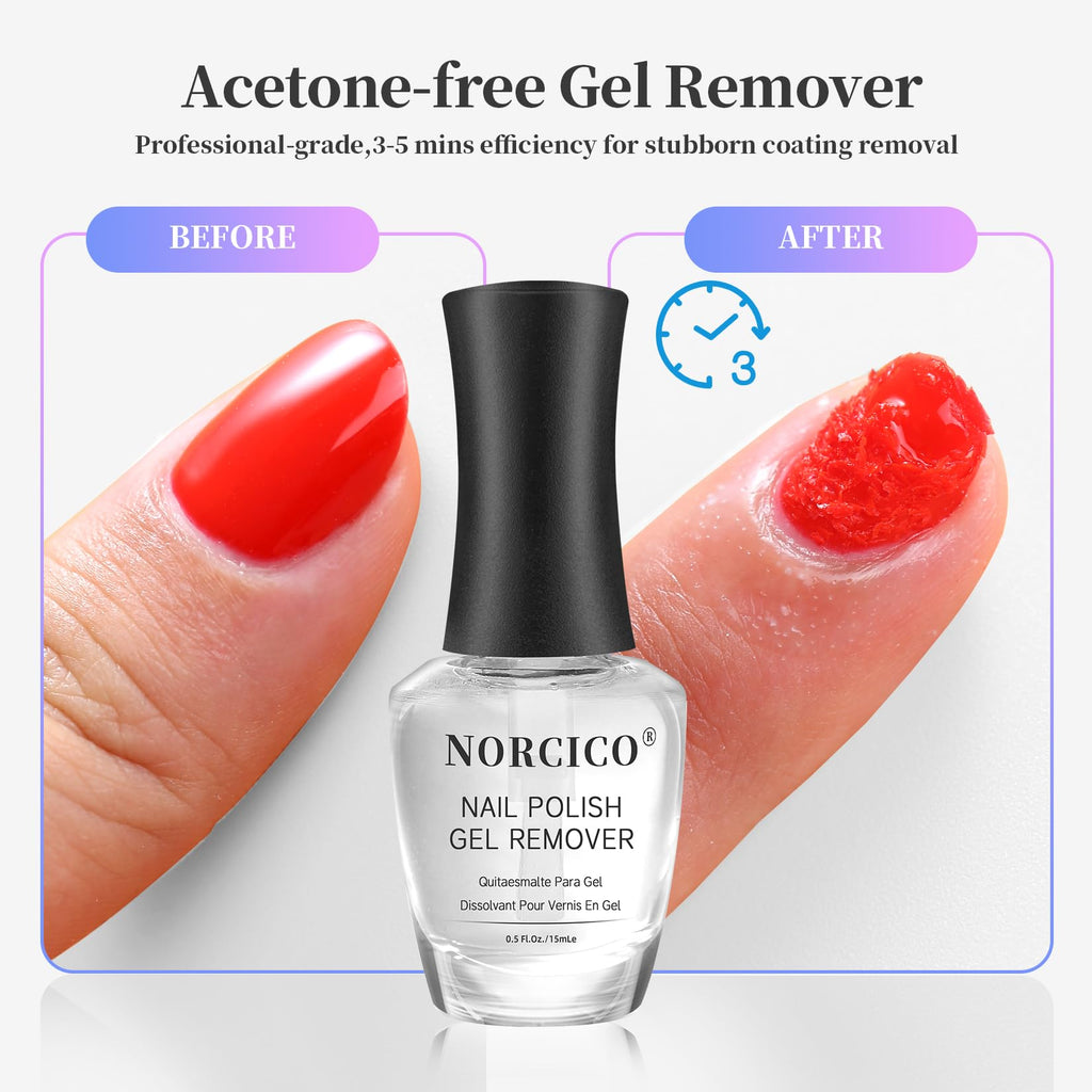 NORCICO Gel Polish Remover Kit – Fast 2-5 Min, No-Soak, 10ml Cuticle Oil & Pro Tools