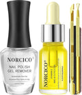 NORCICO Gel Polish Remover Kit – Fast 2-5 Min, No-Soak, 10ml Cuticle Oil & Pro Tools