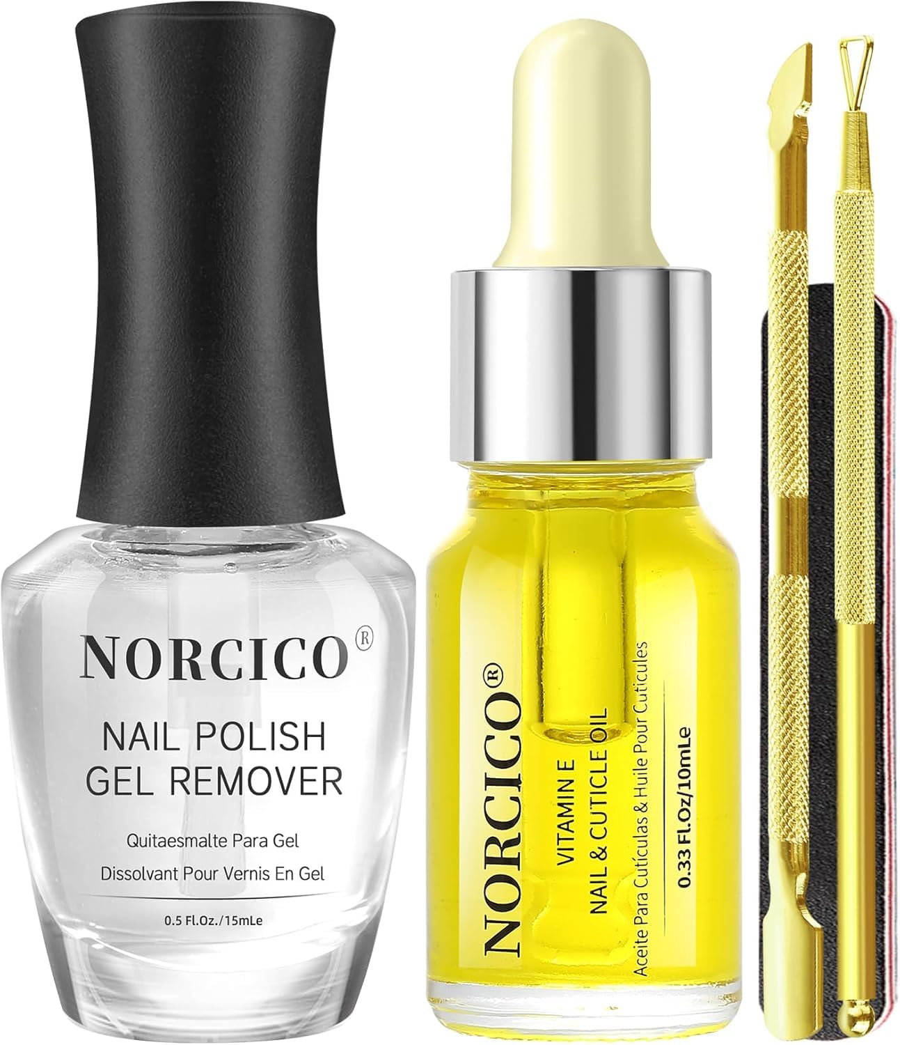 NORCICO Gel Polish Remover Kit – Fast 2-5 Min, No-Soak, 10ml Cuticle Oil & Pro Tools