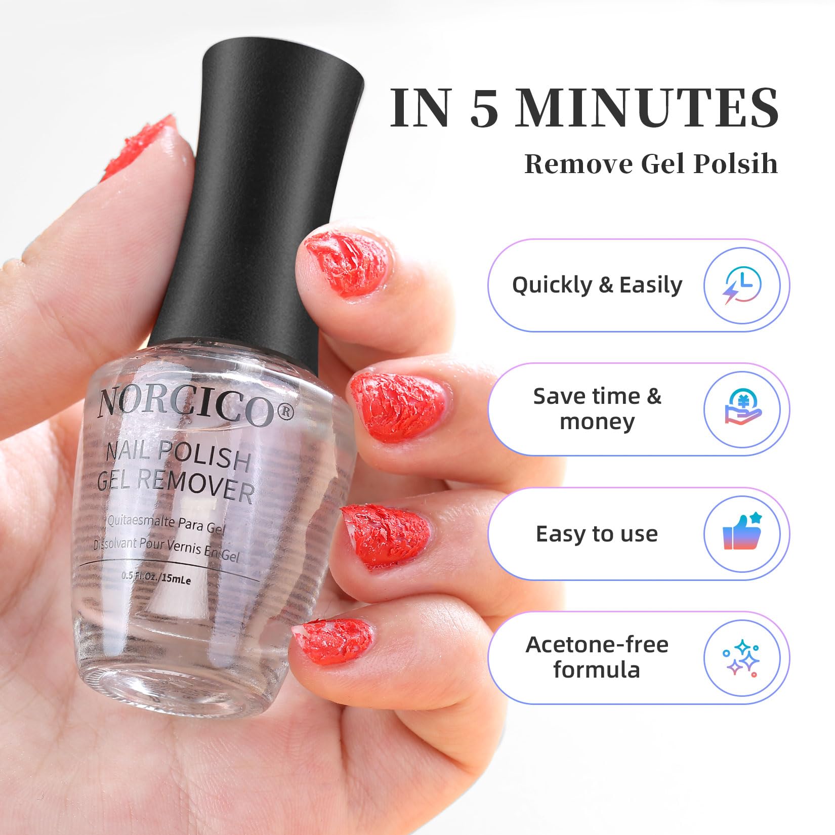 NORCICO Gel Polish Remover – Quick 3-5 Minute Gel Removal, No Foil Soaking, 30ml (2 Pcs)