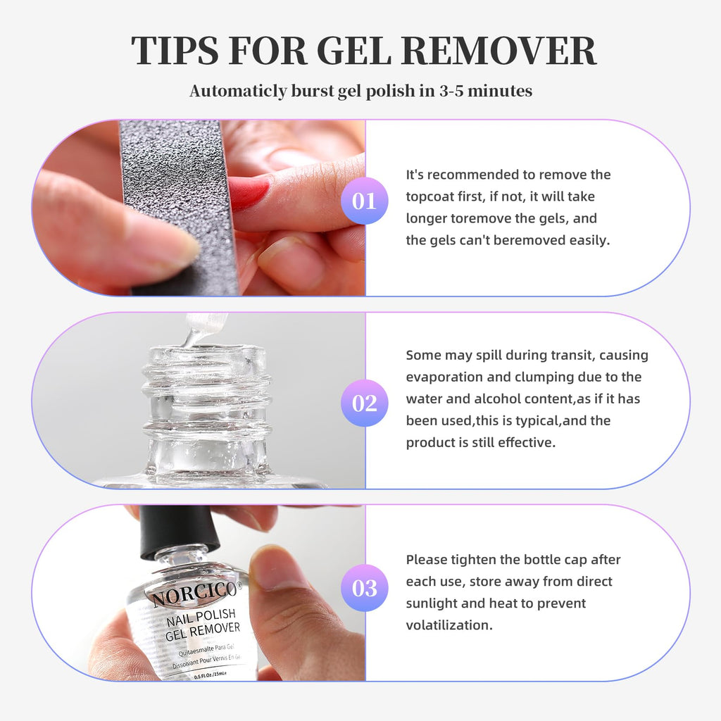NORCICO Gel Polish Remover – Quick 3-5 Minute Gel Removal, No Foil Soaking, 30ml (2 Pcs)