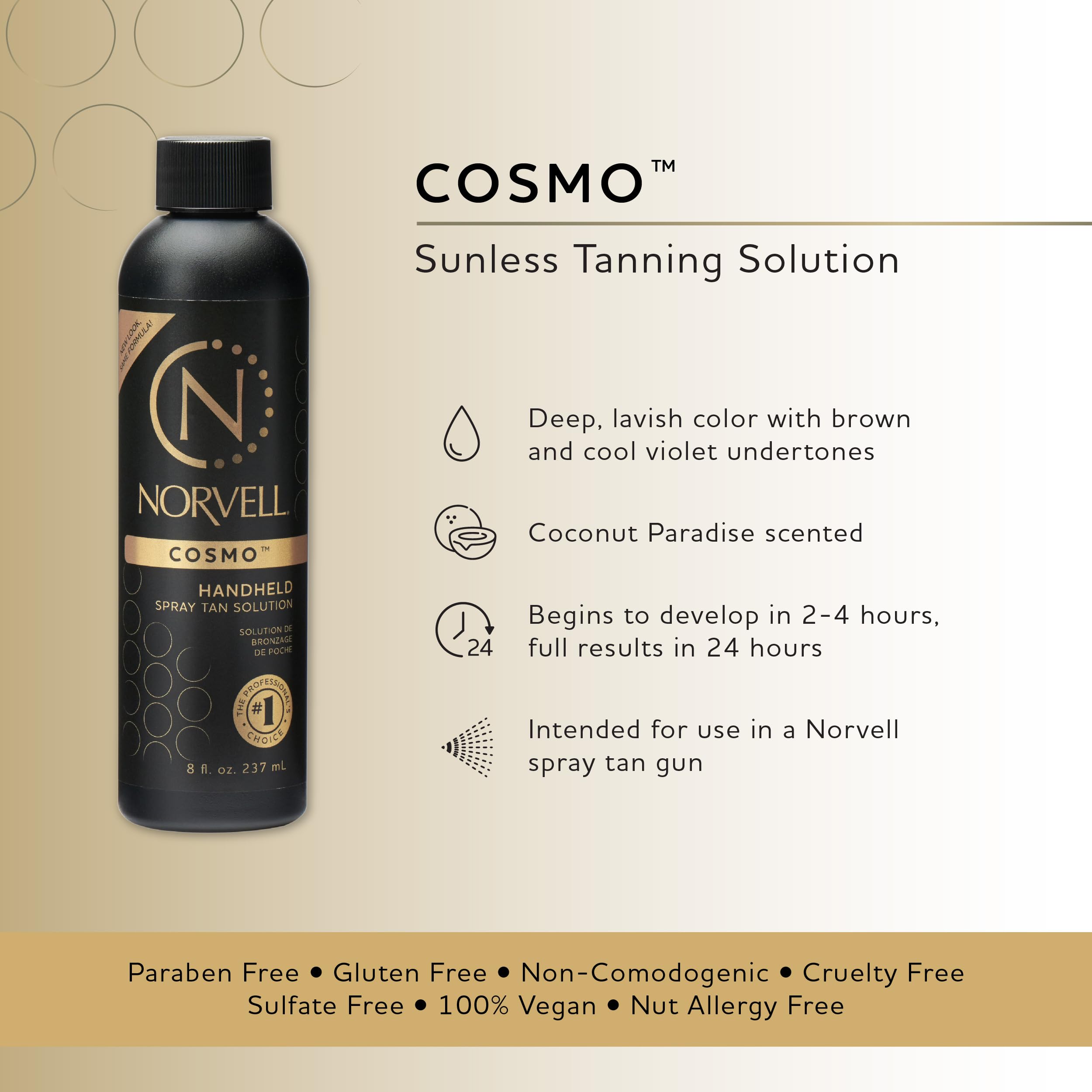 Norvell Cosmo Spray Tan Solution 8 oz – Pro Sunless Tanner with Warm Brown & Cool Violet Undertones