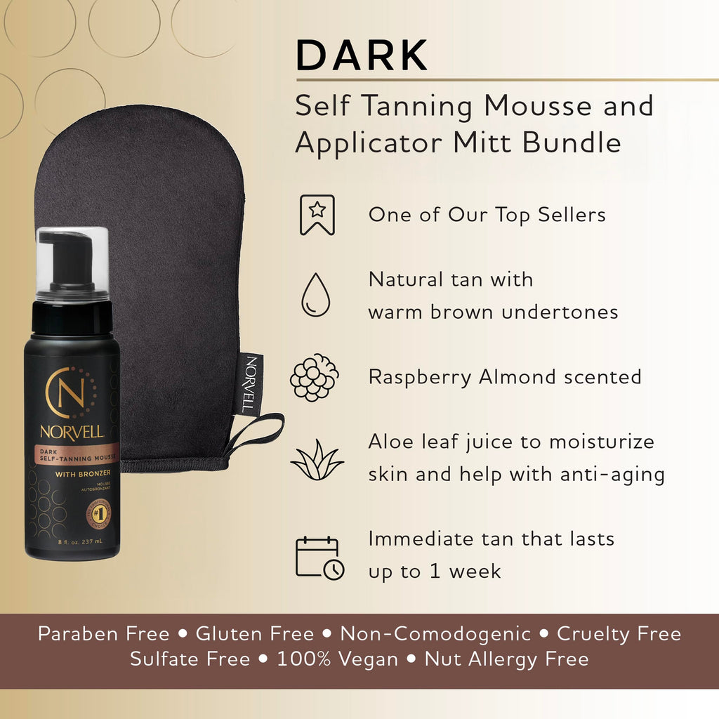 Norvell Sunless Dark Self Tanner Mousse + Streak-Free Mitt – 8 Fl Oz