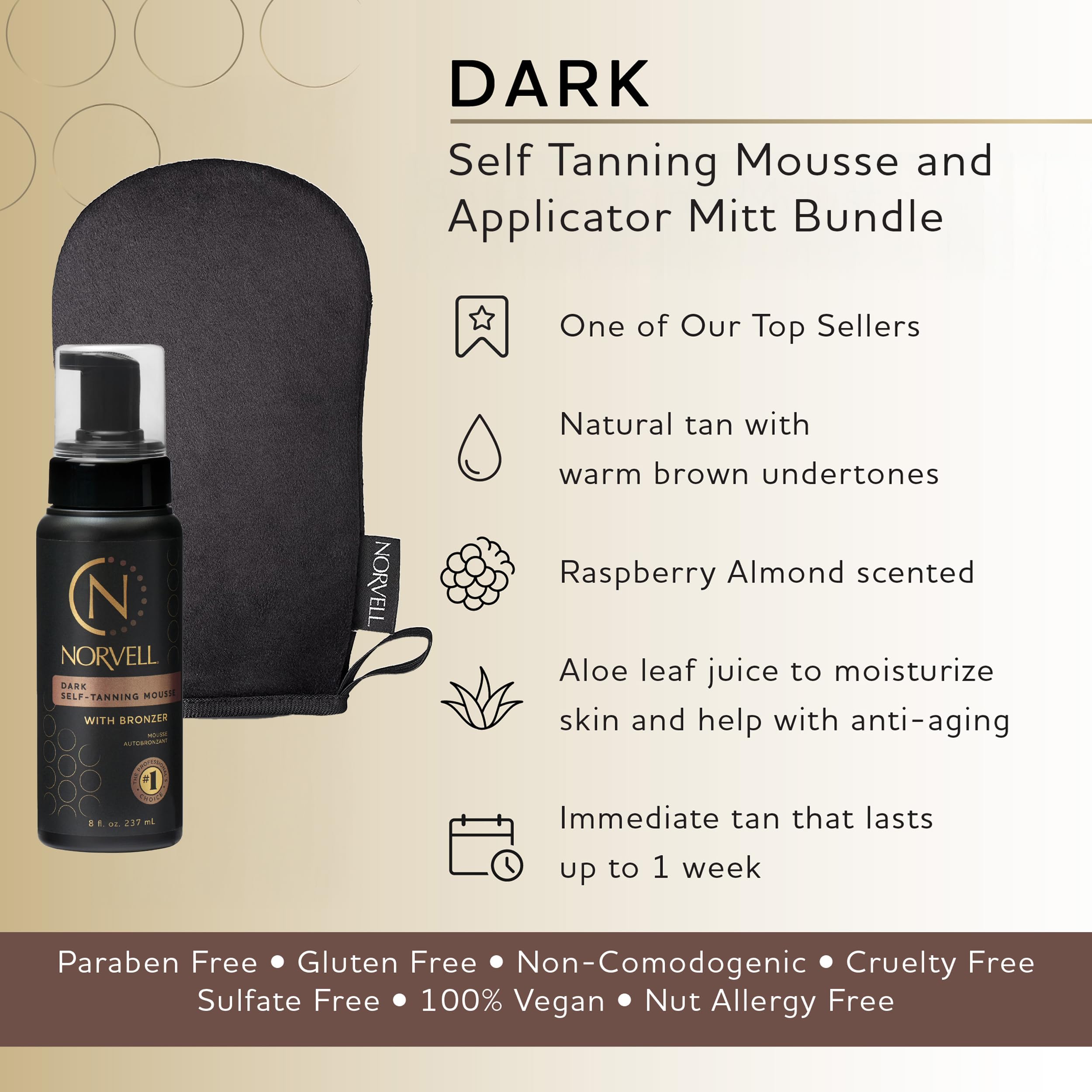 Norvell Sunless Dark Self Tanner Mousse + Streak-Free Mitt – 8 Fl Oz