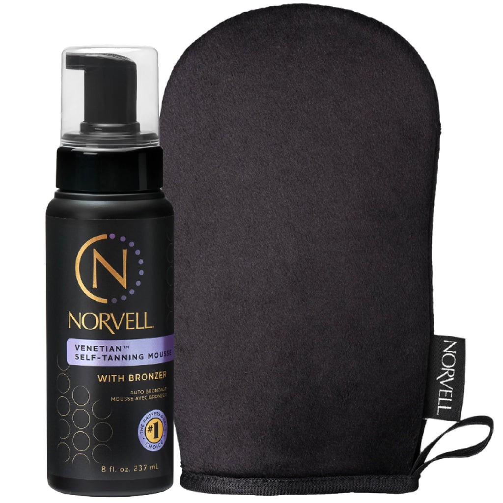 Norvell Venetian Self Tanning Set – 8 oz Mousse with Bronzer & Reusable Mitt