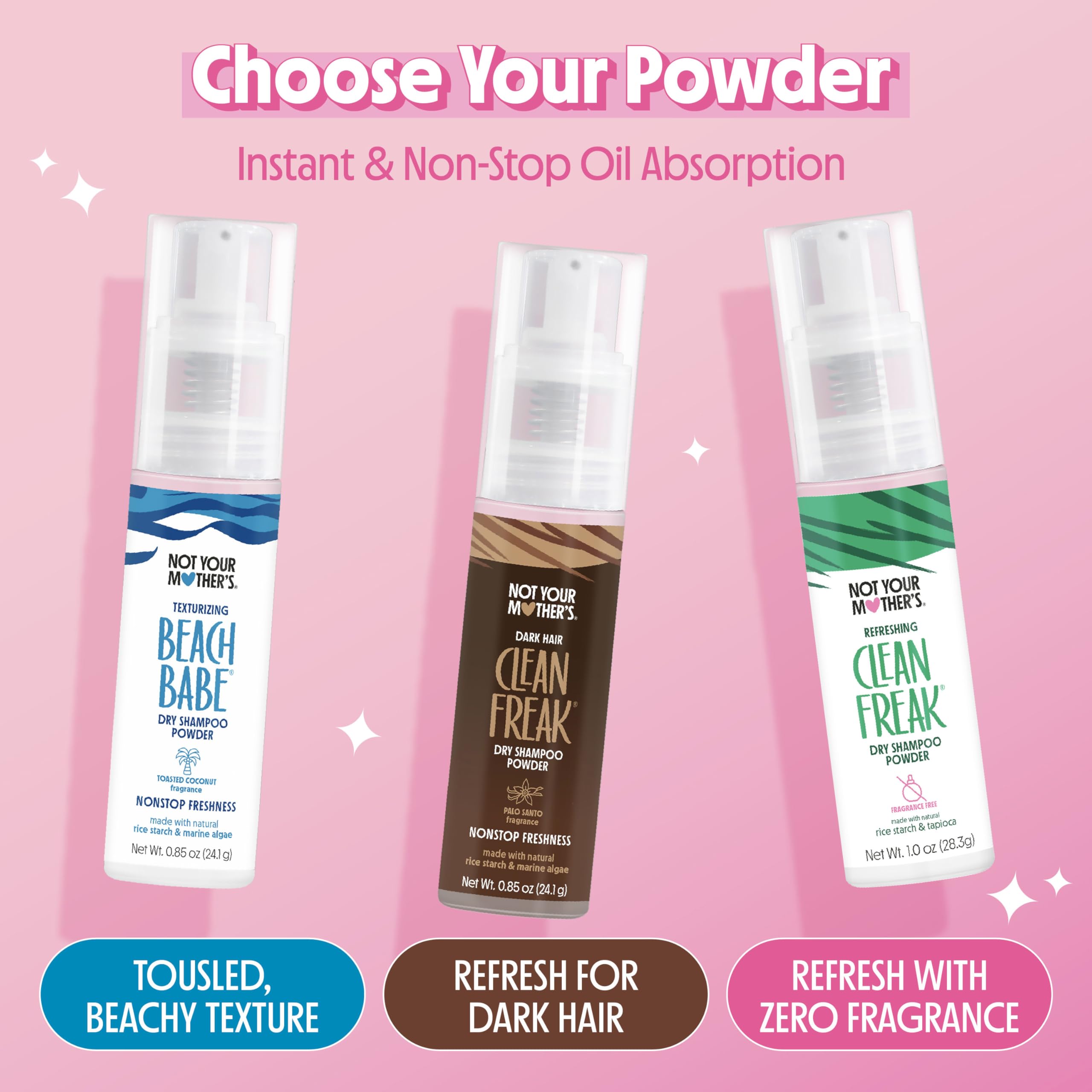 Not Your Mother's Clean Freak Unscented Dry Shampoo Powder (2-Pack) – Absorbs Oil, No Rinse