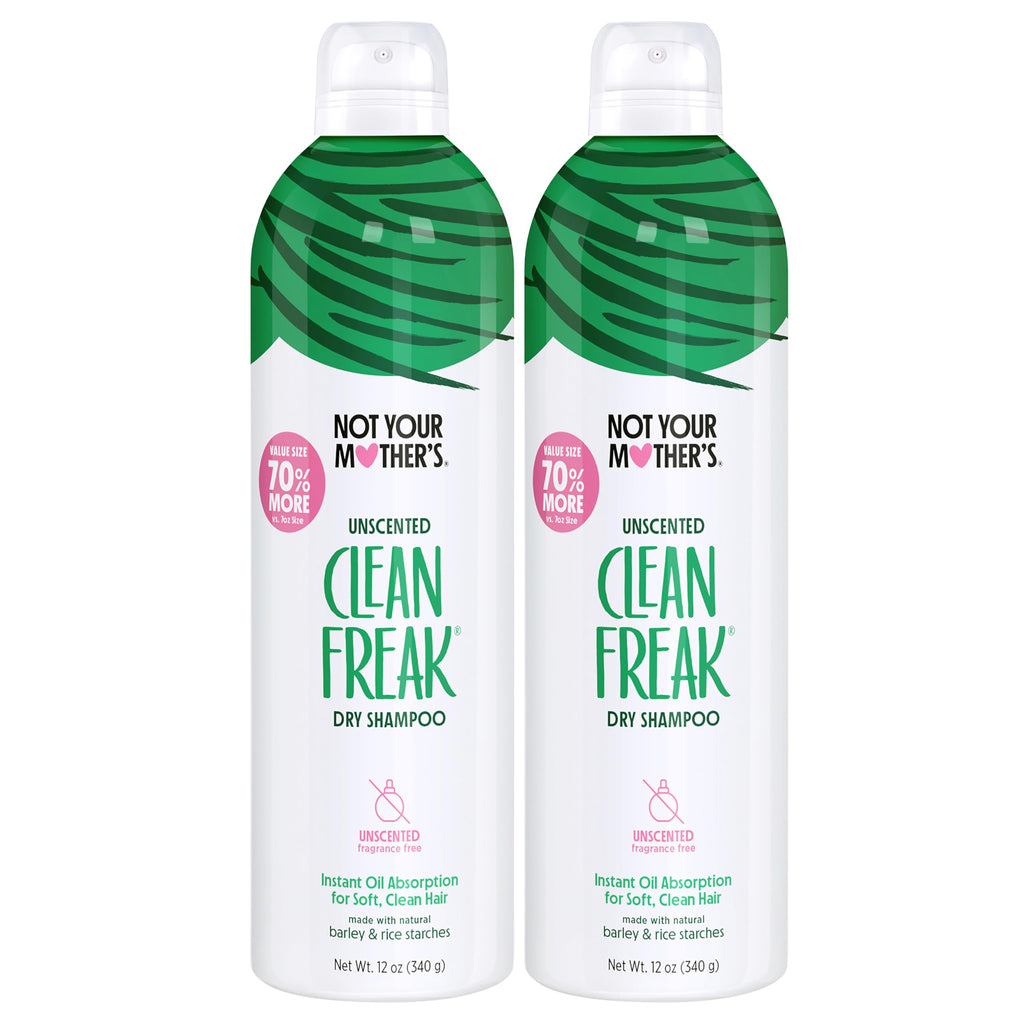 Not Your Mother's Clean Freak Unscented Dry Shampoo Value Pack – 2 x 12 oz, Oil Absorption, No Rinse, All Hair Types