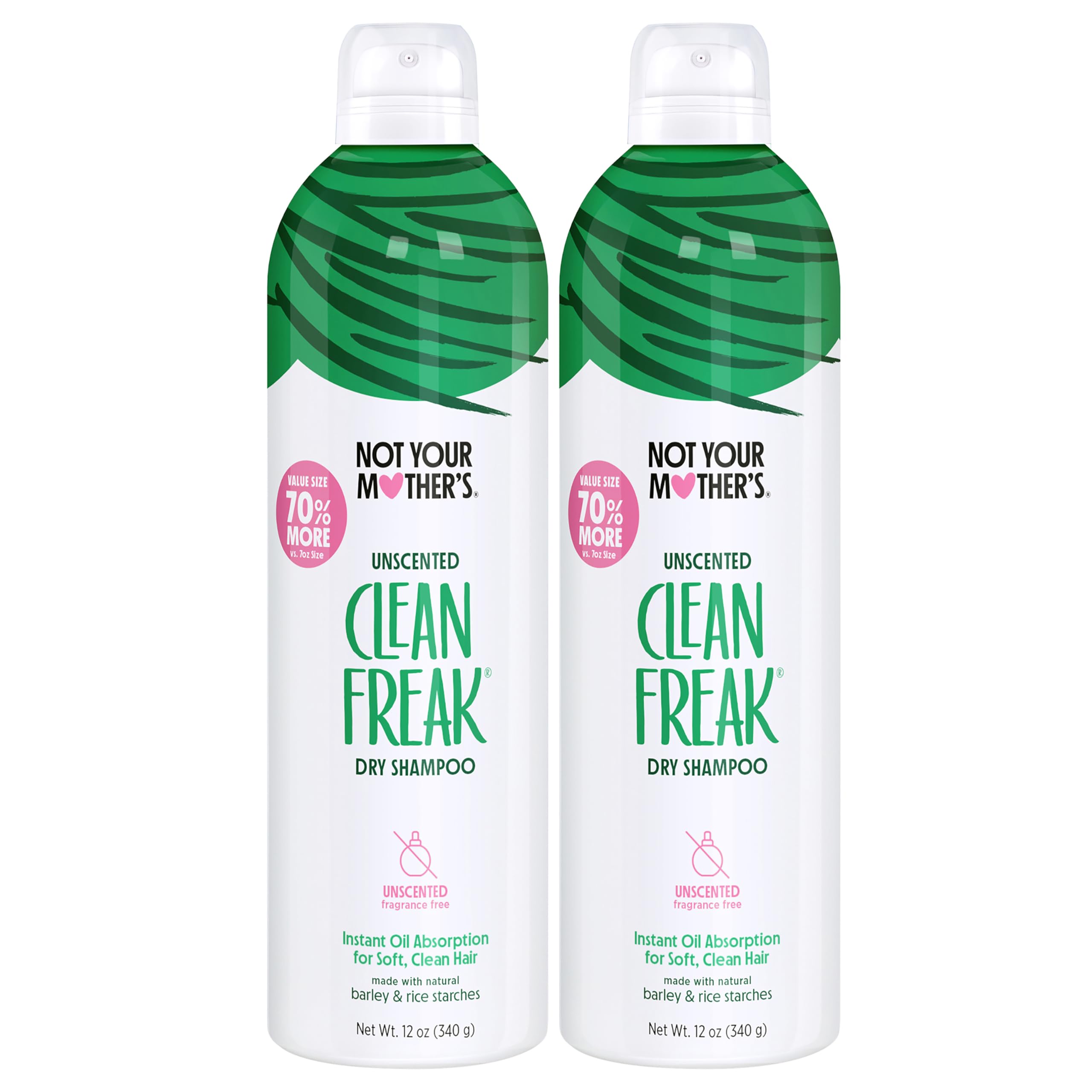 Not Your Mother's Clean Freak Unscented Dry Shampoo Value Pack – 2 x 12 oz, Oil Absorption, No Rinse, All Hair Types