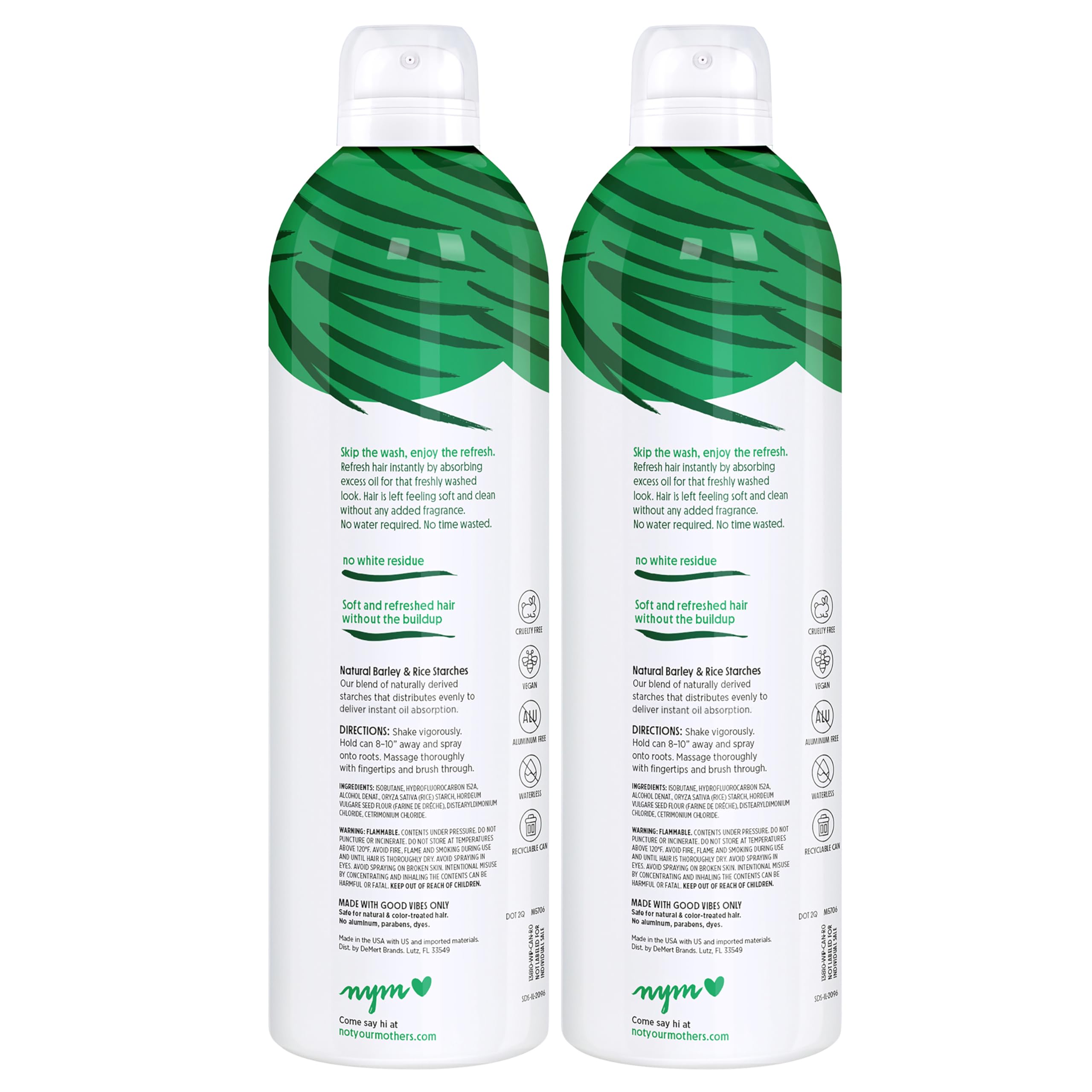 Not Your Mother's Clean Freak Unscented Dry Shampoo Value Pack – 2 x 12 oz, Oil Absorption, No Rinse, All Hair Types