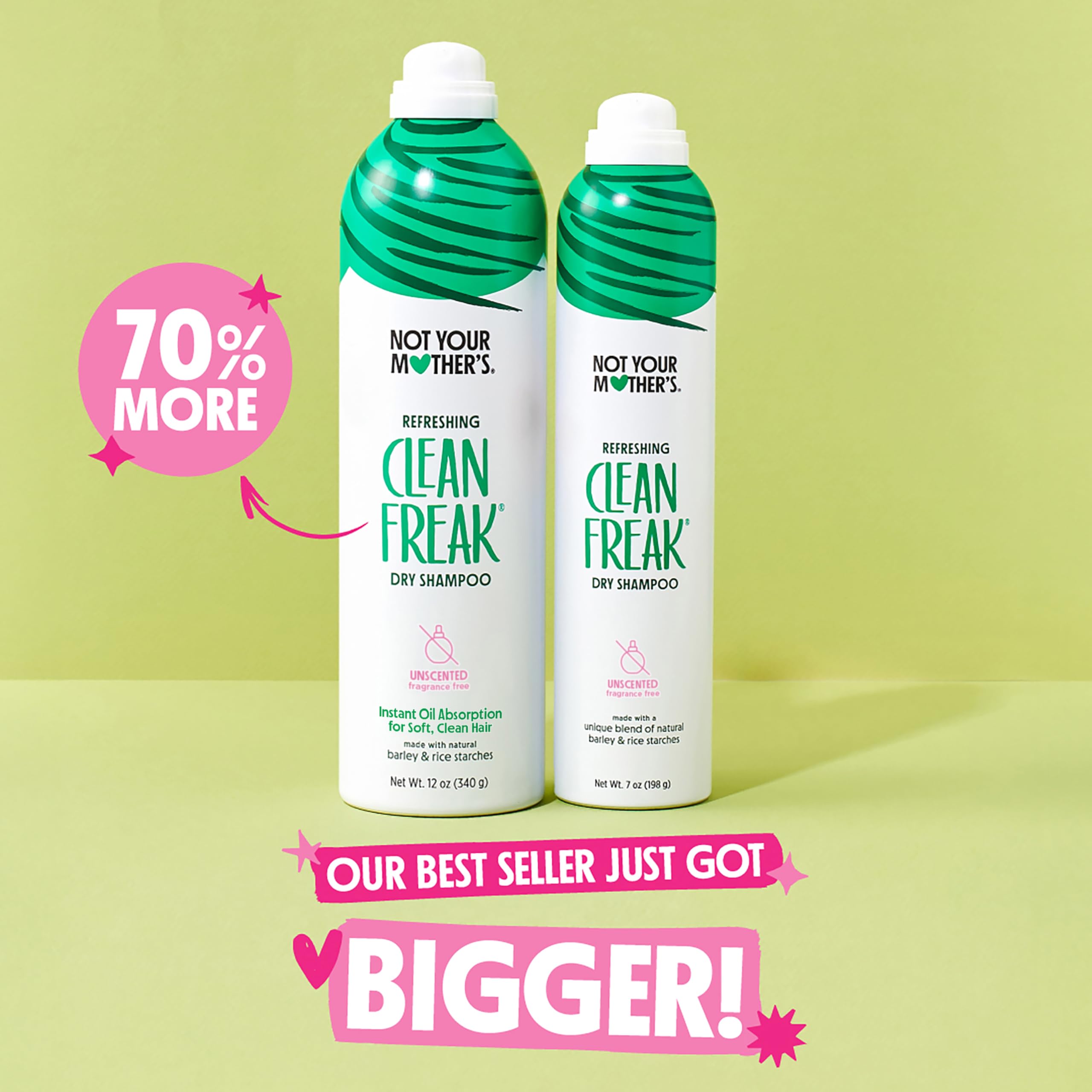 Not Your Mother's Clean Freak Unscented Dry Shampoo Value Pack – 2 x 12 oz, Oil Absorption, No Rinse, All Hair Types