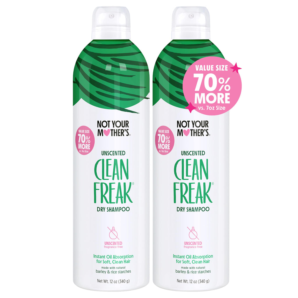 Not Your Mother's Clean Freak Unscented Dry Shampoo Value Pack – 2 x 12 oz, Oil Absorption, No Rinse, All Hair Types