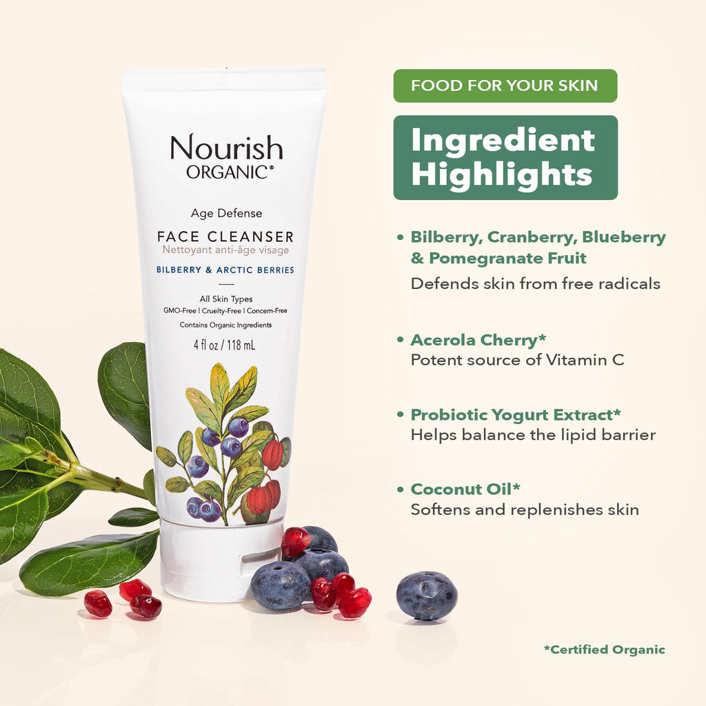 Nourish Organic Face Cleanser – Bilberry & Arctic Berries, Aloe Vera Foam Wash (Pack of 2)