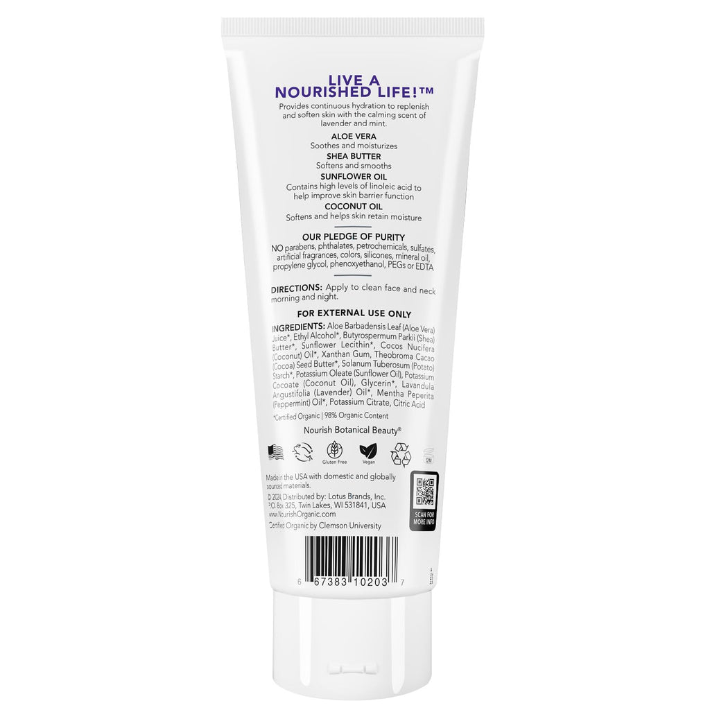 Nourish Organic Lavender Mint Body Lotion – Hydration for Dry Skin (8 oz) + Cotton Round
