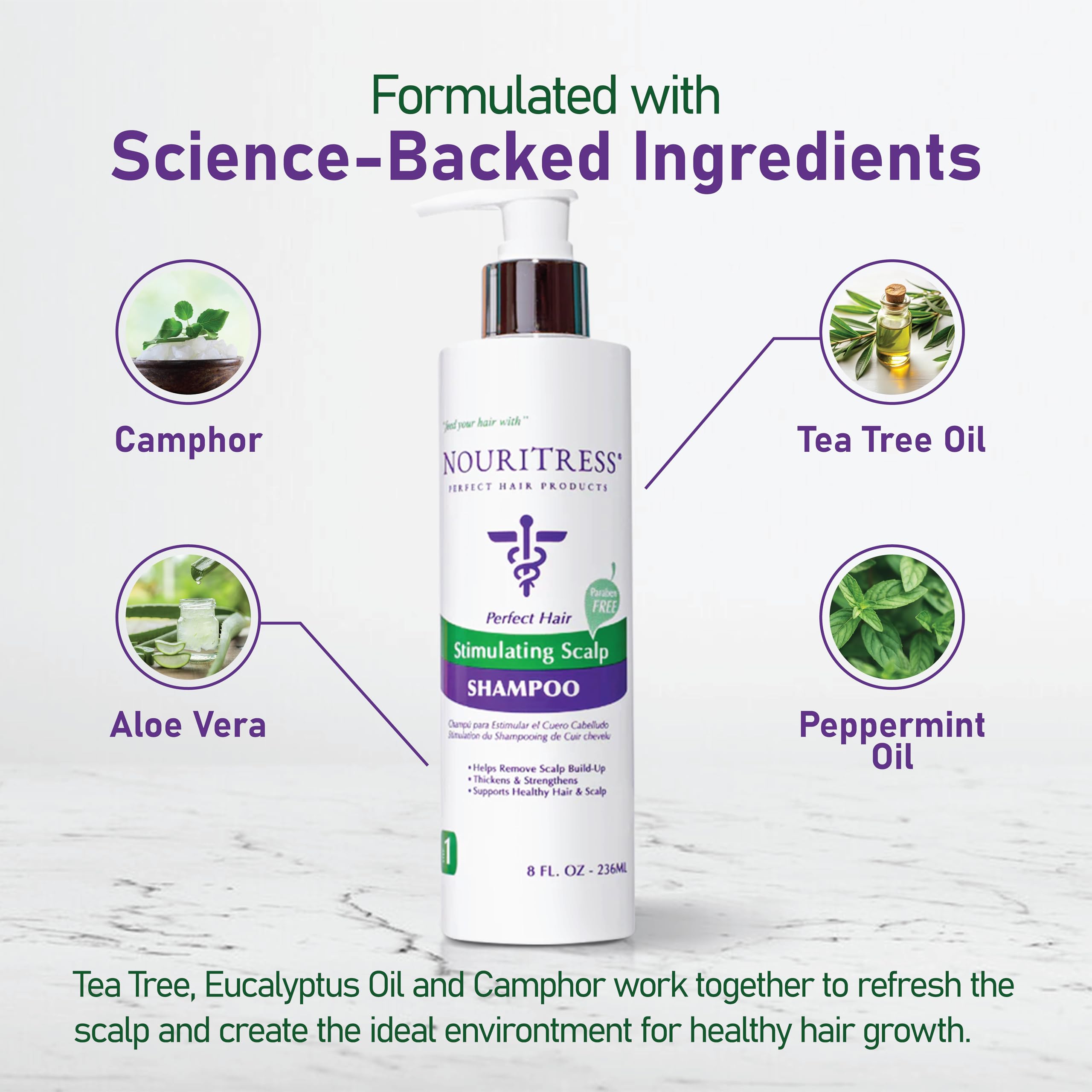 NouriTress Stimulating Scalp Shampoo – Camphor, Peppermint & Tea Tree for Healthy Scalp & Stronger Hair (8 oz)