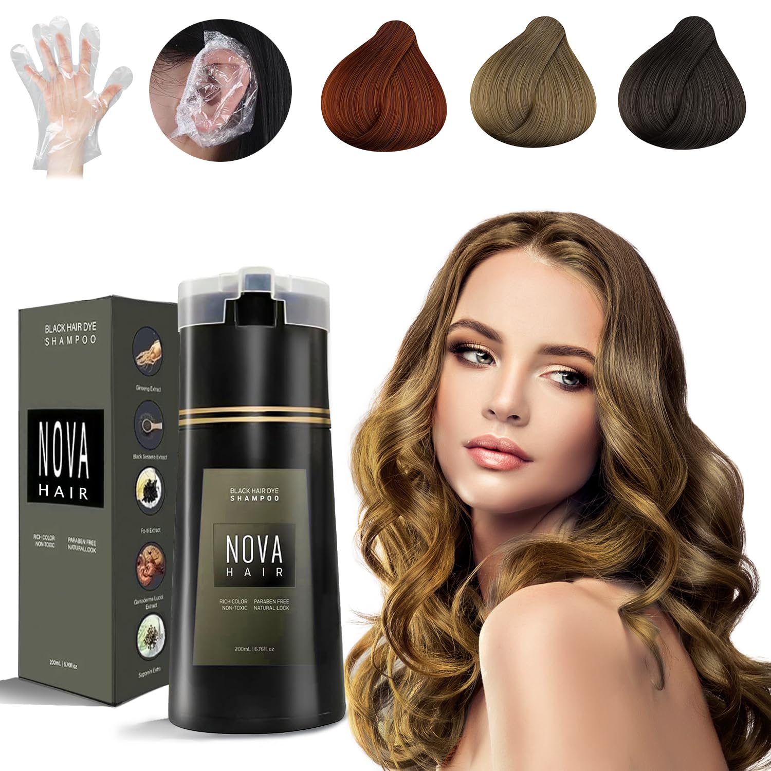 Nova Hair Dye Shampoo 3-in-1 – Instant Gray Coverage for Men & Women (200ml Light Brown)