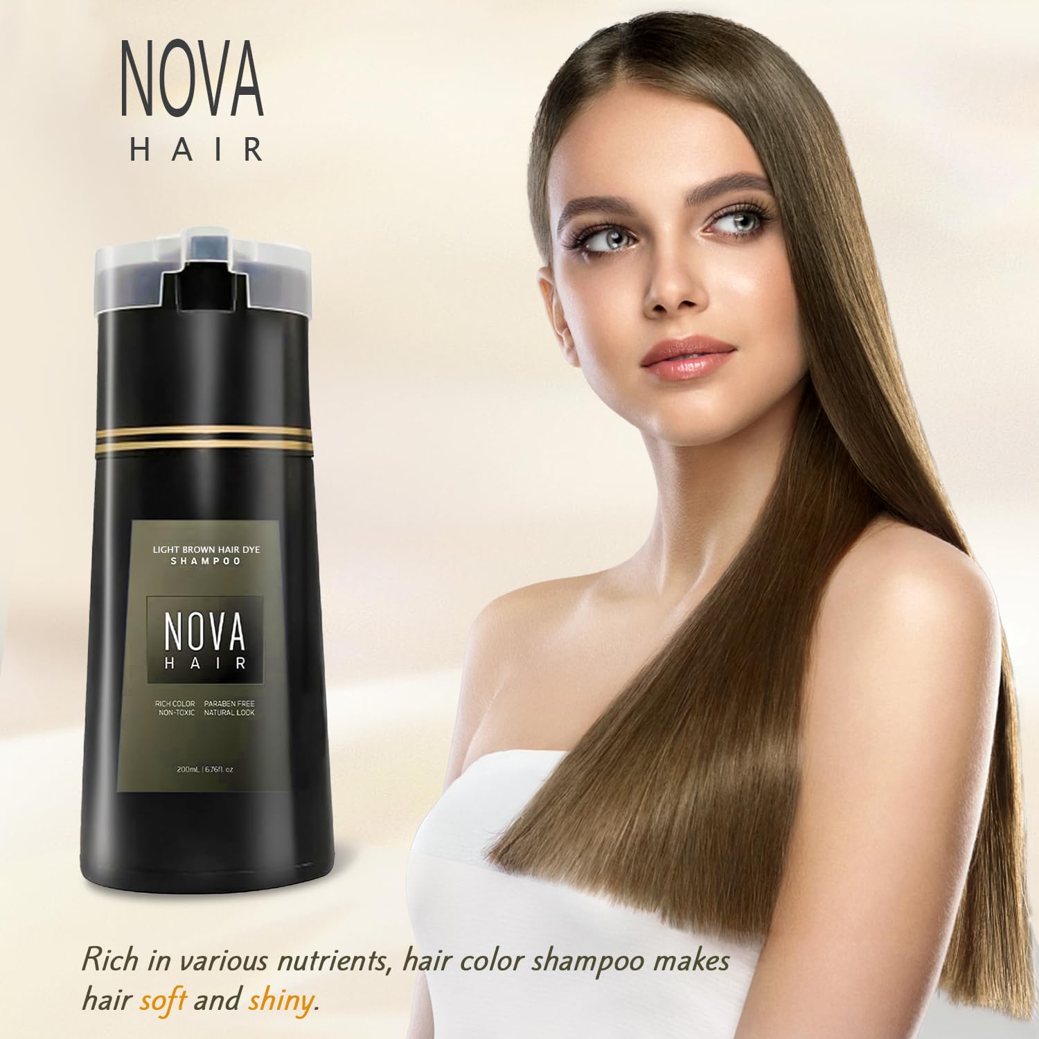 Nova Hair Dye Shampoo 3-in-1 – Instant Gray Coverage for Men & Women (200ml Light Brown)
