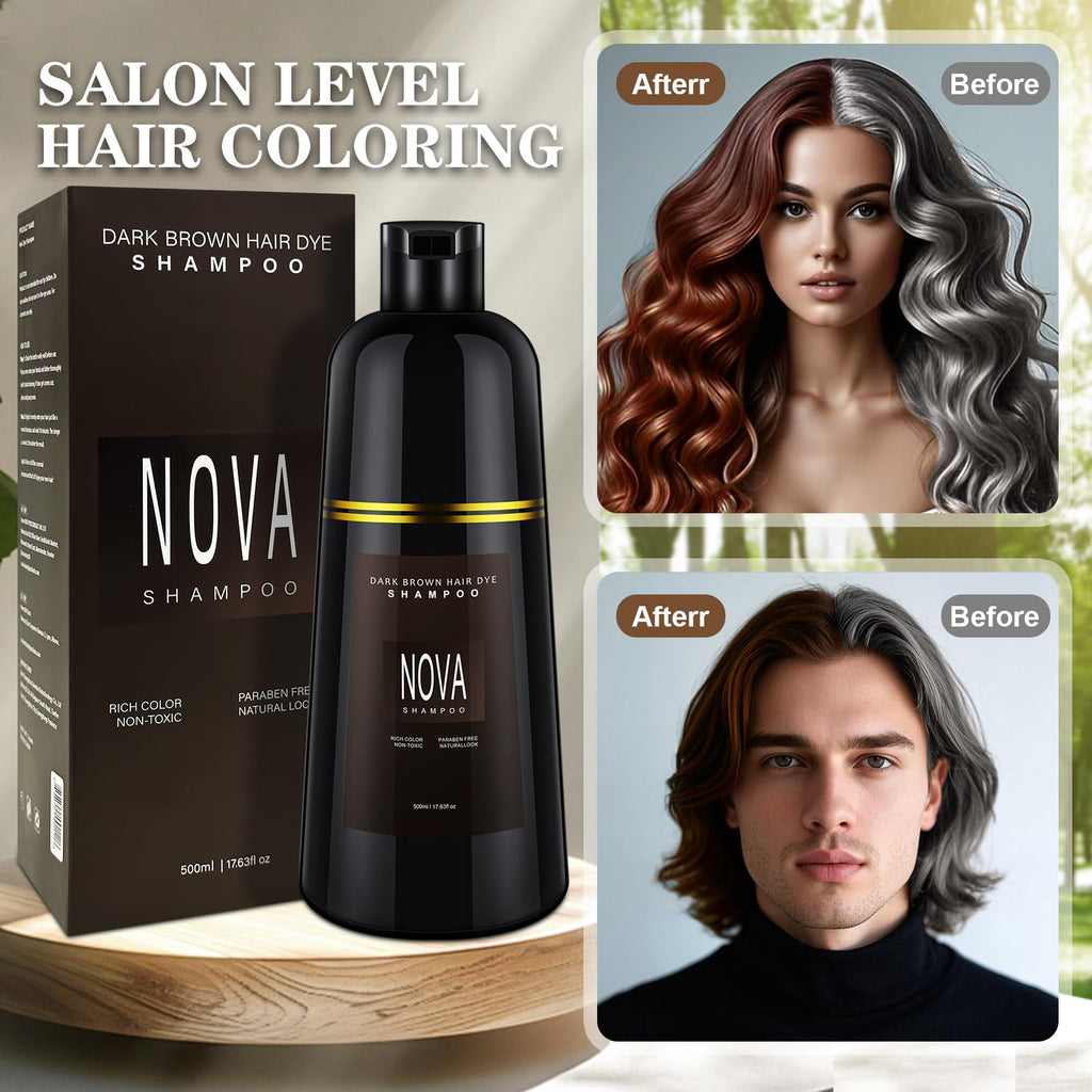 Nova Shampoo 3-in-1 Gray Coverage Hair Color Shampoo – Dark Brown 500ml